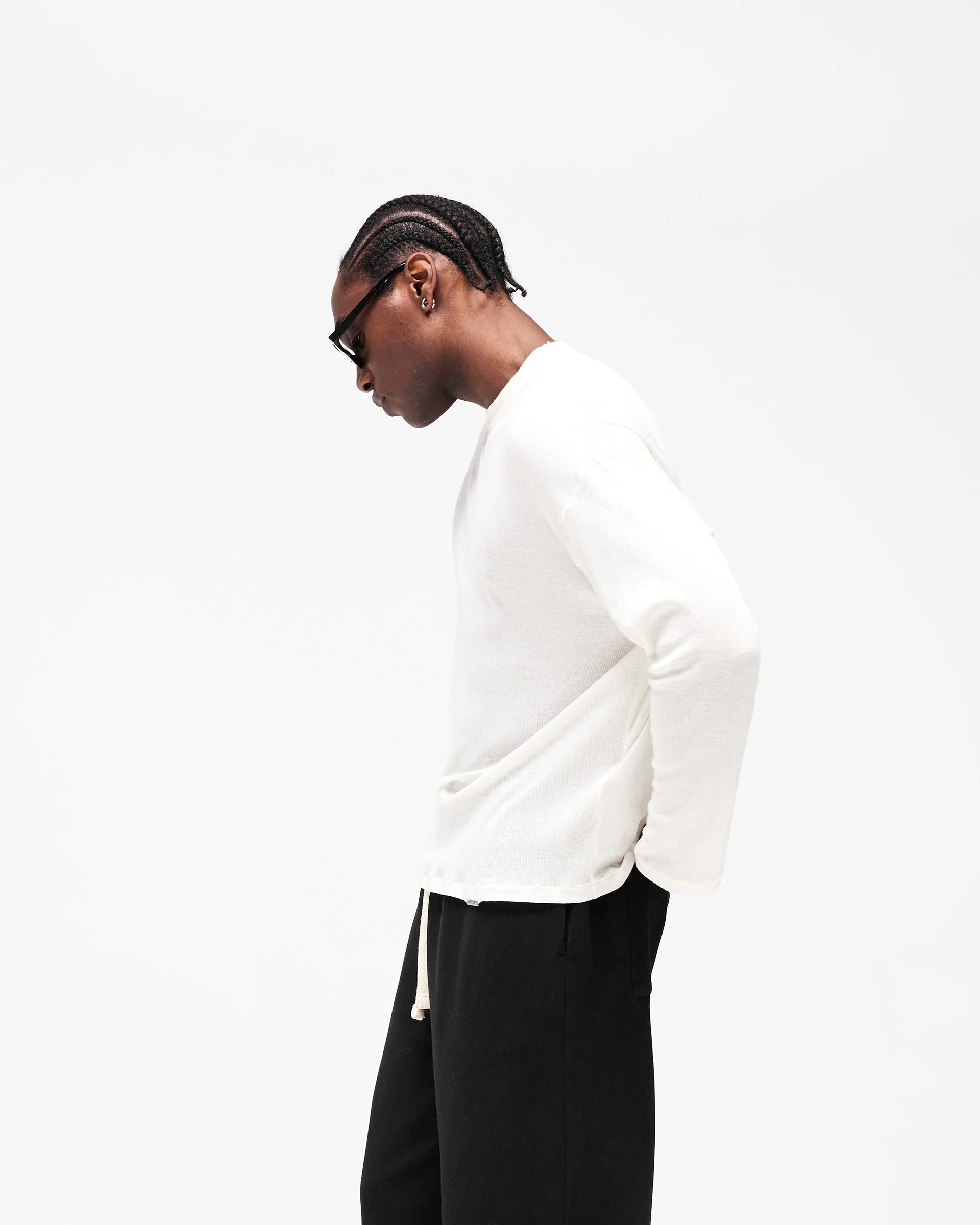 Initial Sheer Rib Long Sleeve T-Shirt - Flat White - Image 4