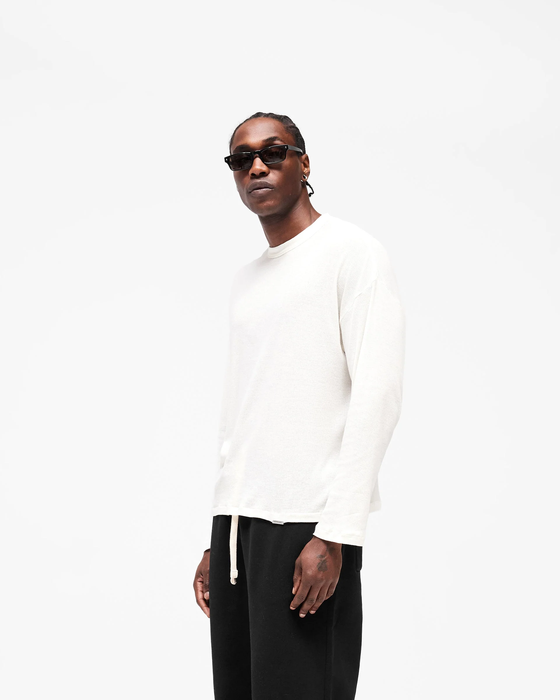 Initial Sheer Rib Long Sleeve T-Shirt - Flat White - Image 5
