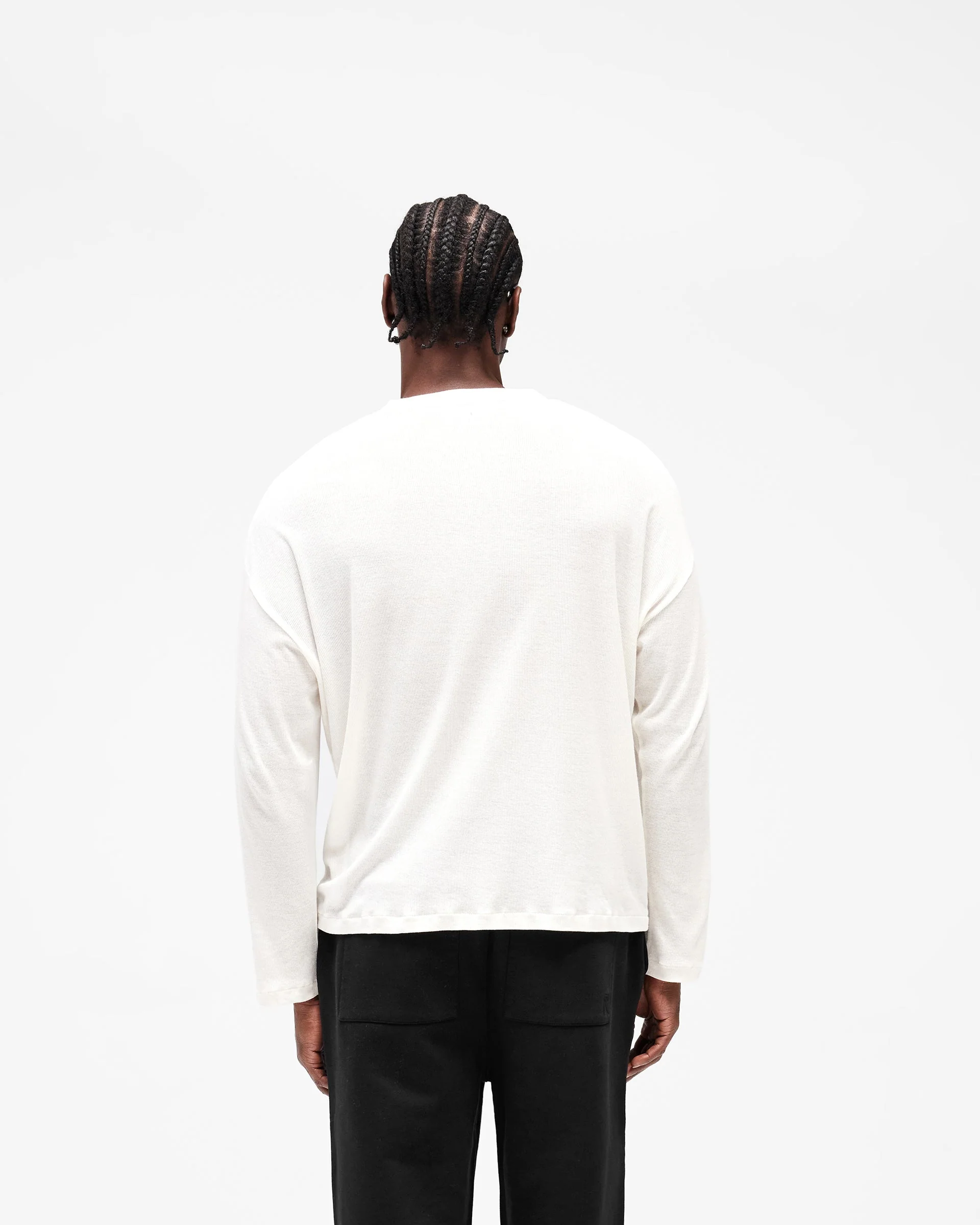 Initial Sheer Rib Long Sleeve T-Shirt - Flat White - Image 6