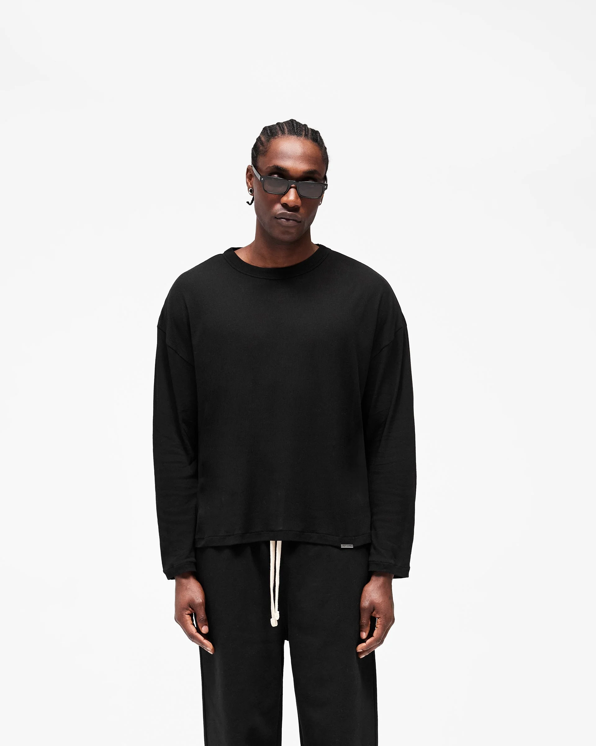 Initial Sheer Rib Long Sleeve T-Shirt - Jet Black - Image 3