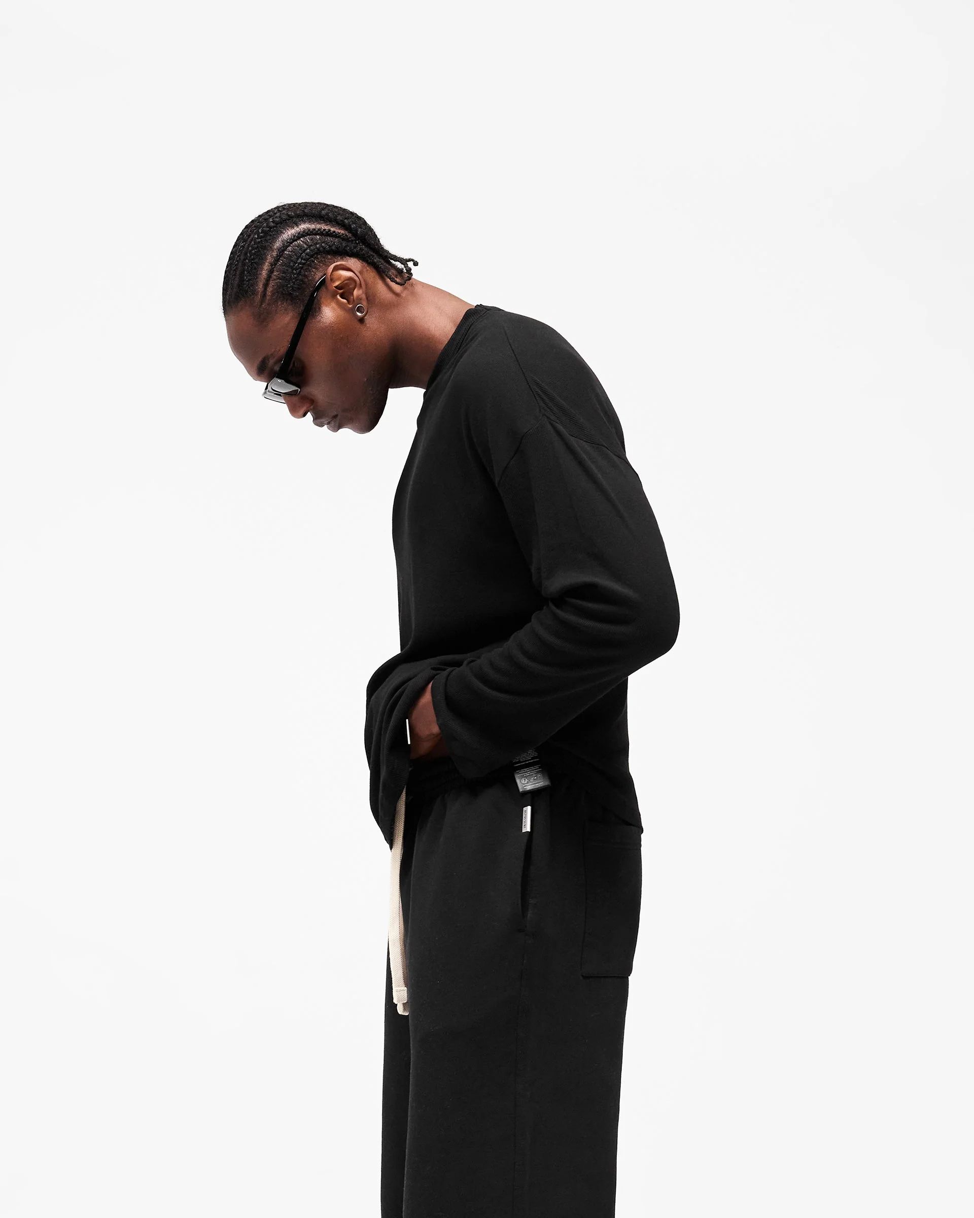Initial Sheer Rib Long Sleeve T-Shirt - Jet Black - Image 4
