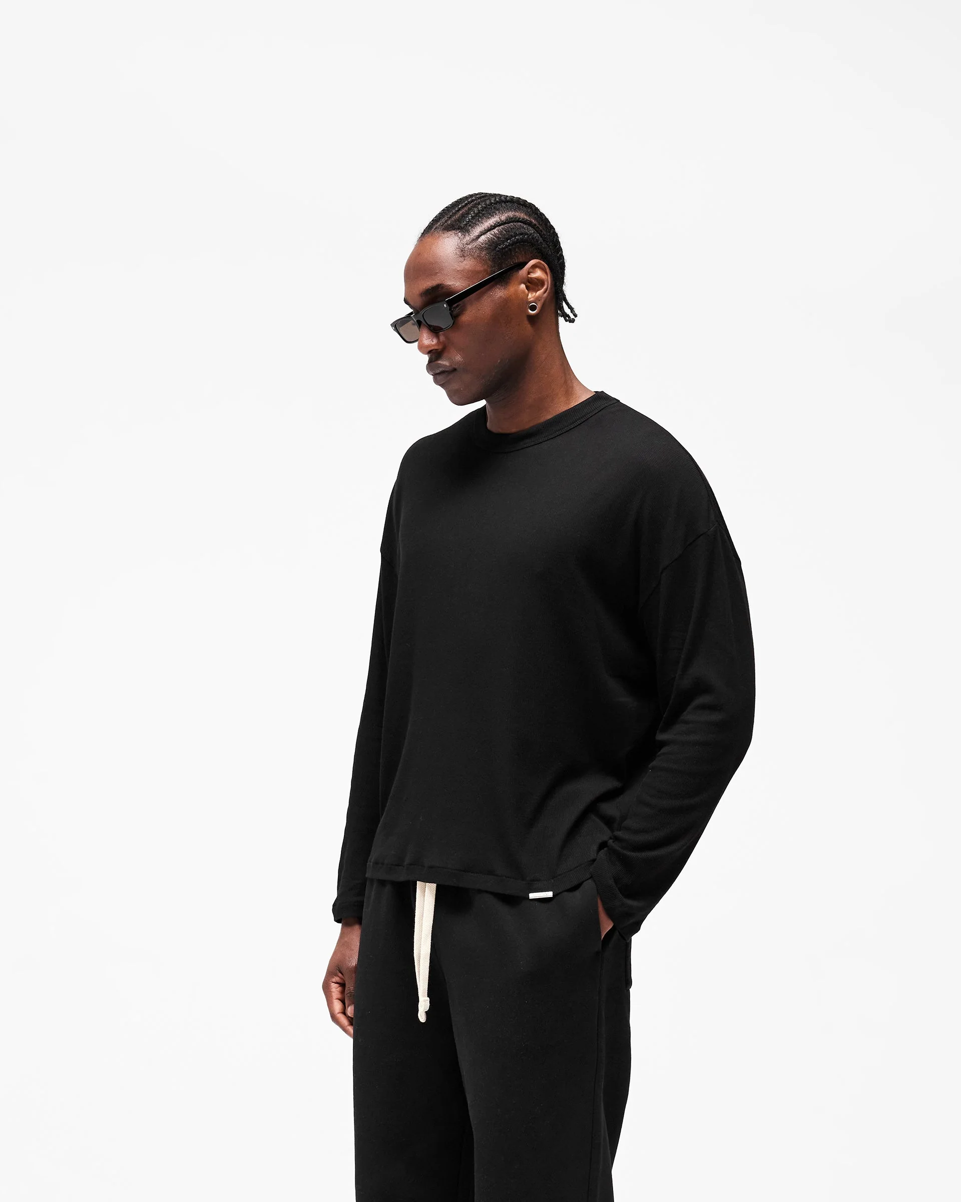 Initial Sheer Rib Long Sleeve T-Shirt - Jet Black - Image 5