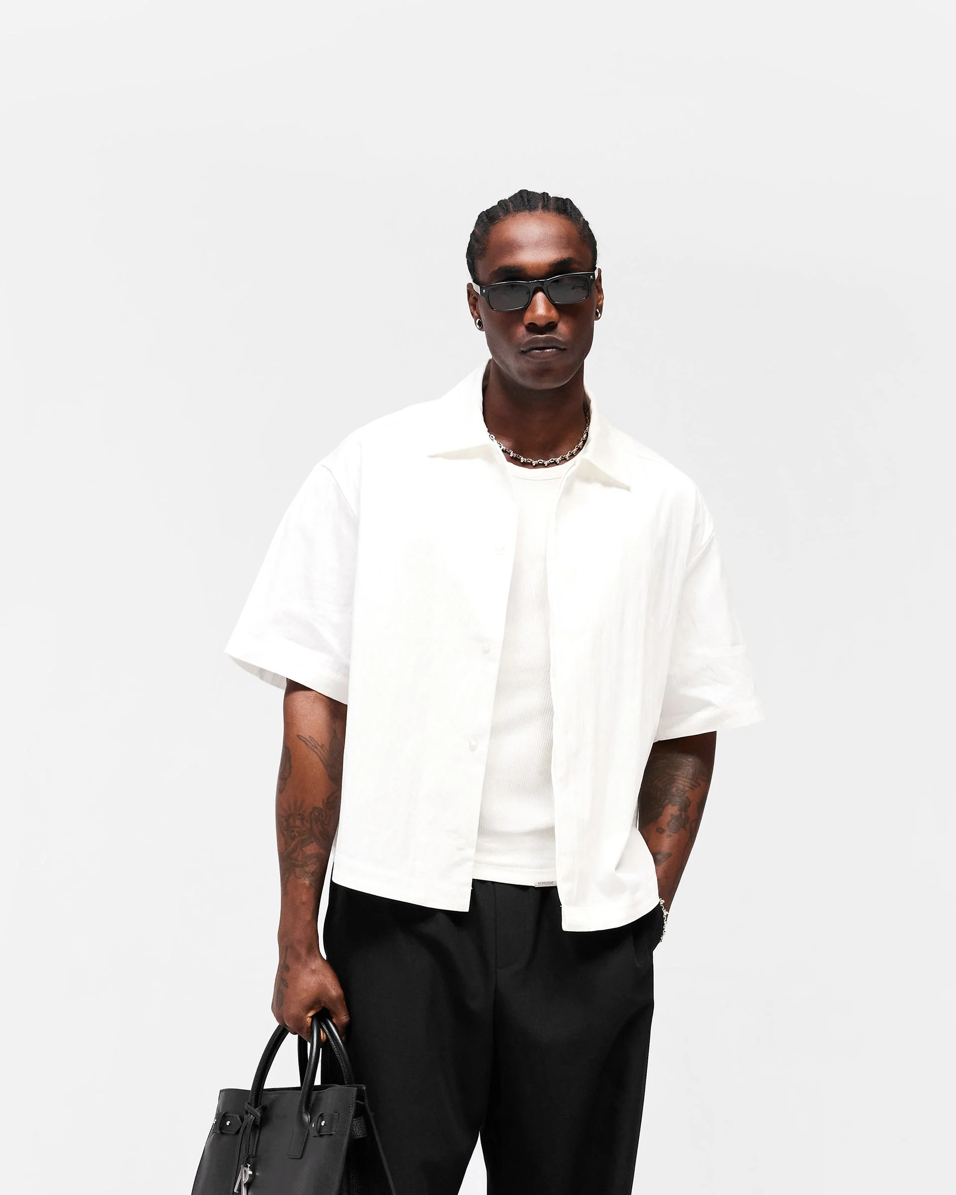 Initial Short Sleeve Shirt - Flat White - Image 3