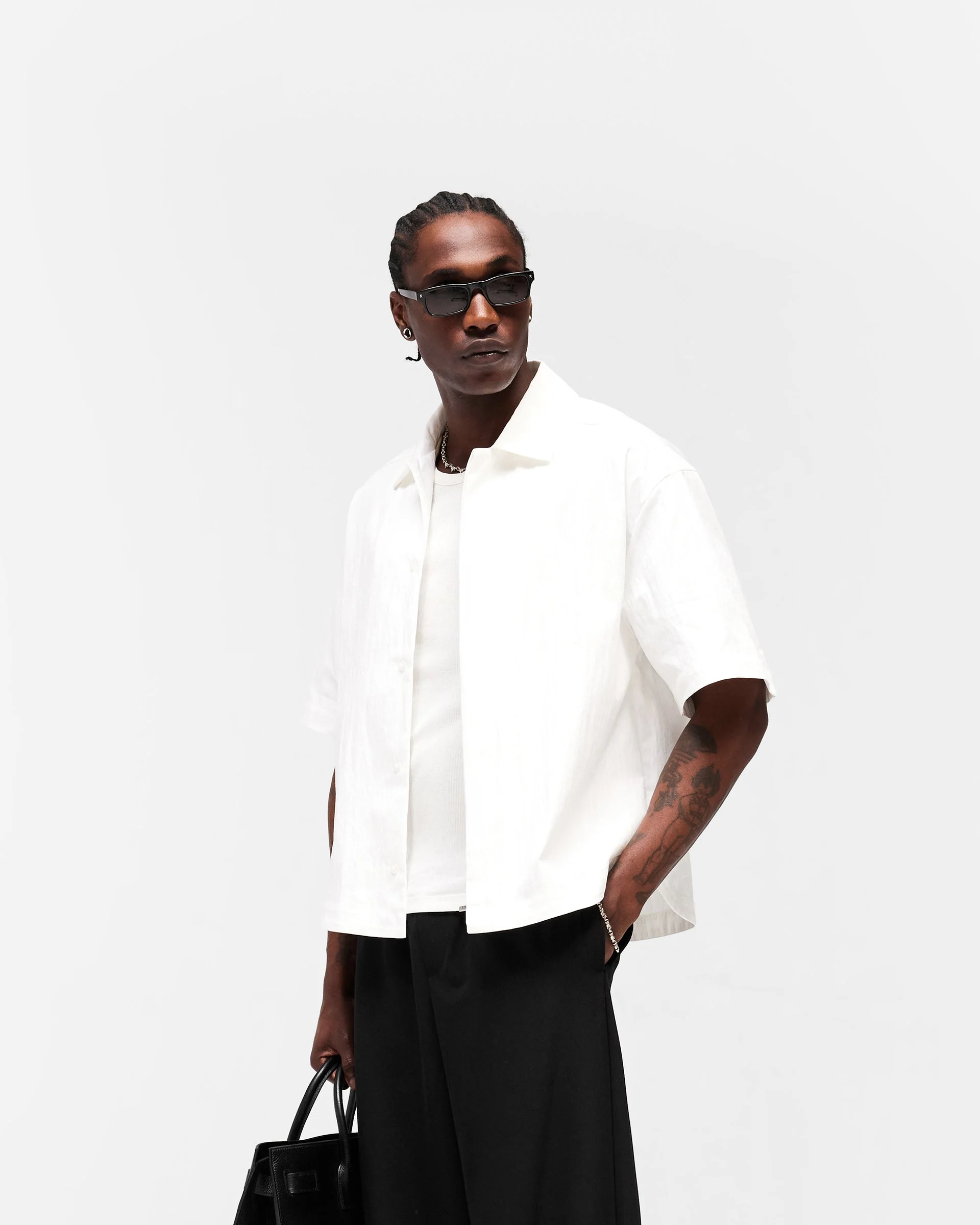 Initial Short Sleeve Shirt - Flat White - Image 4