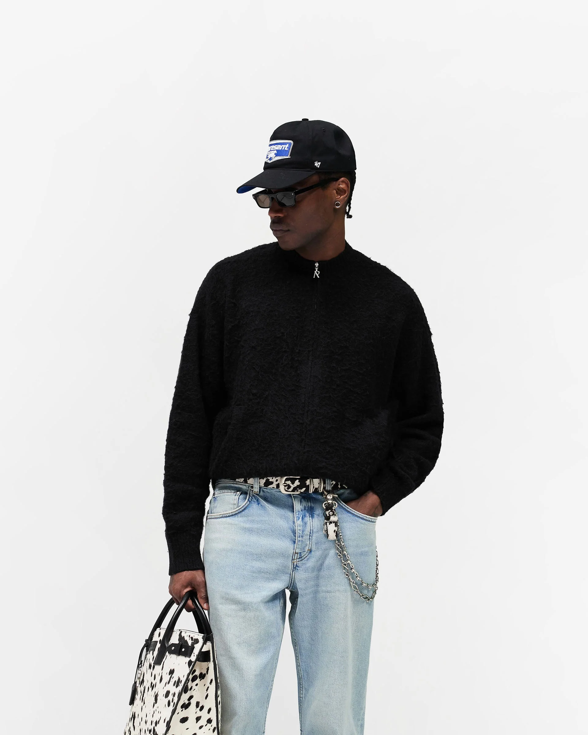 Knitted Bomber Jacket - Jet Black - Image 2