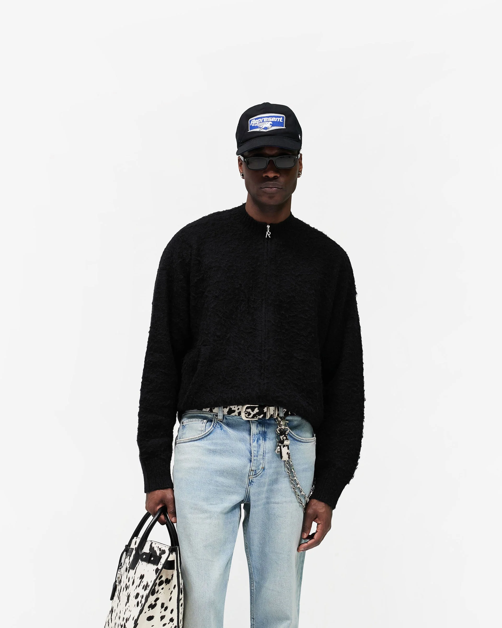Knitted Bomber Jacket - Jet Black - Image 3