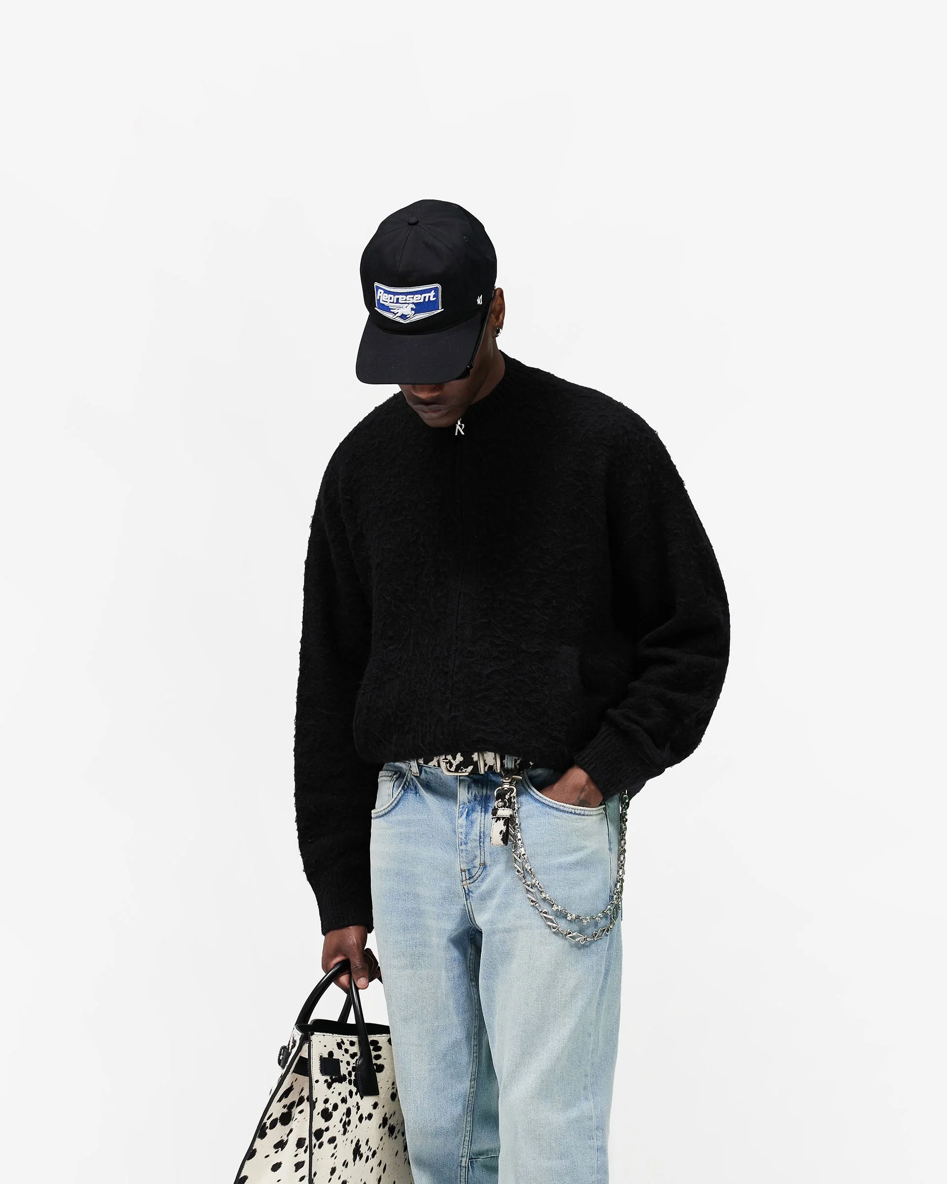 Knitted Bomber Jacket - Jet Black - Image 4