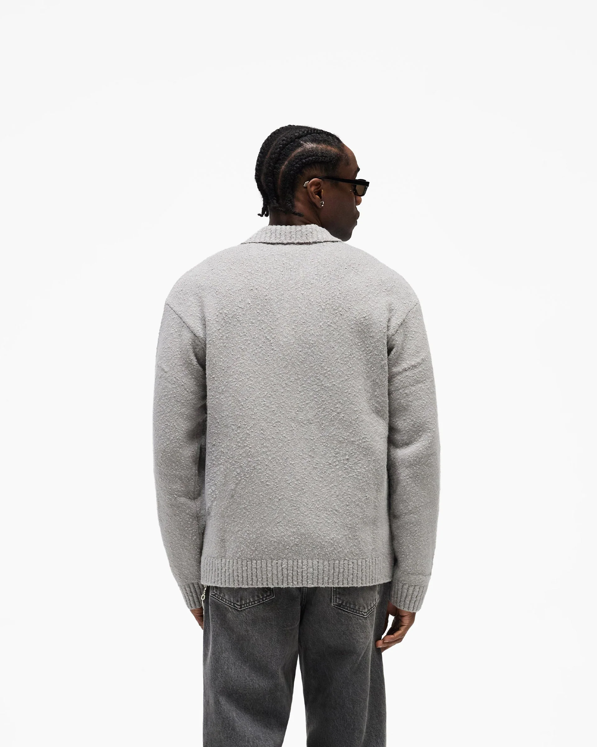 Knitted Boucle Polo - Grey - Image 6