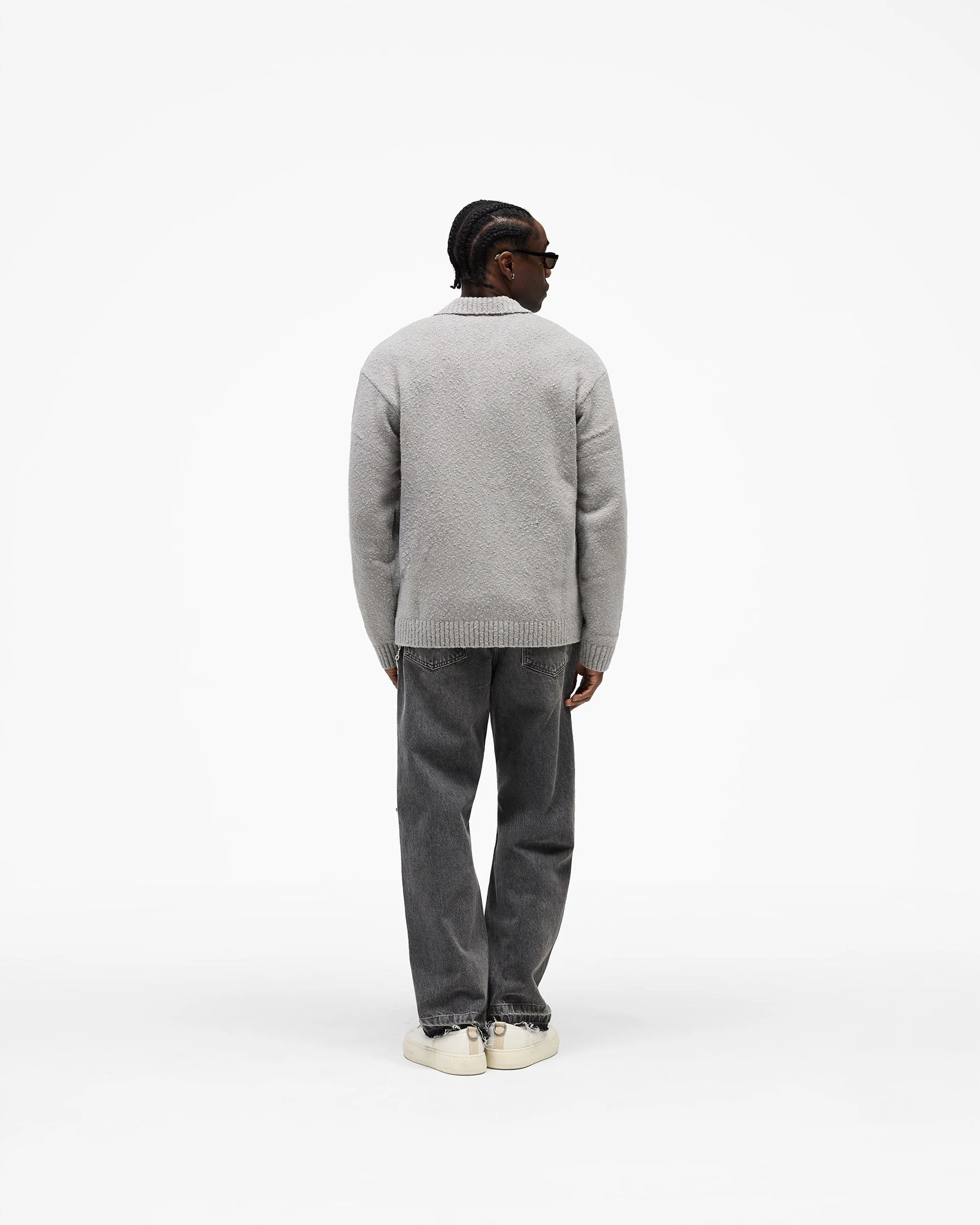 Knitted Boucle Polo - Grey - Image 9