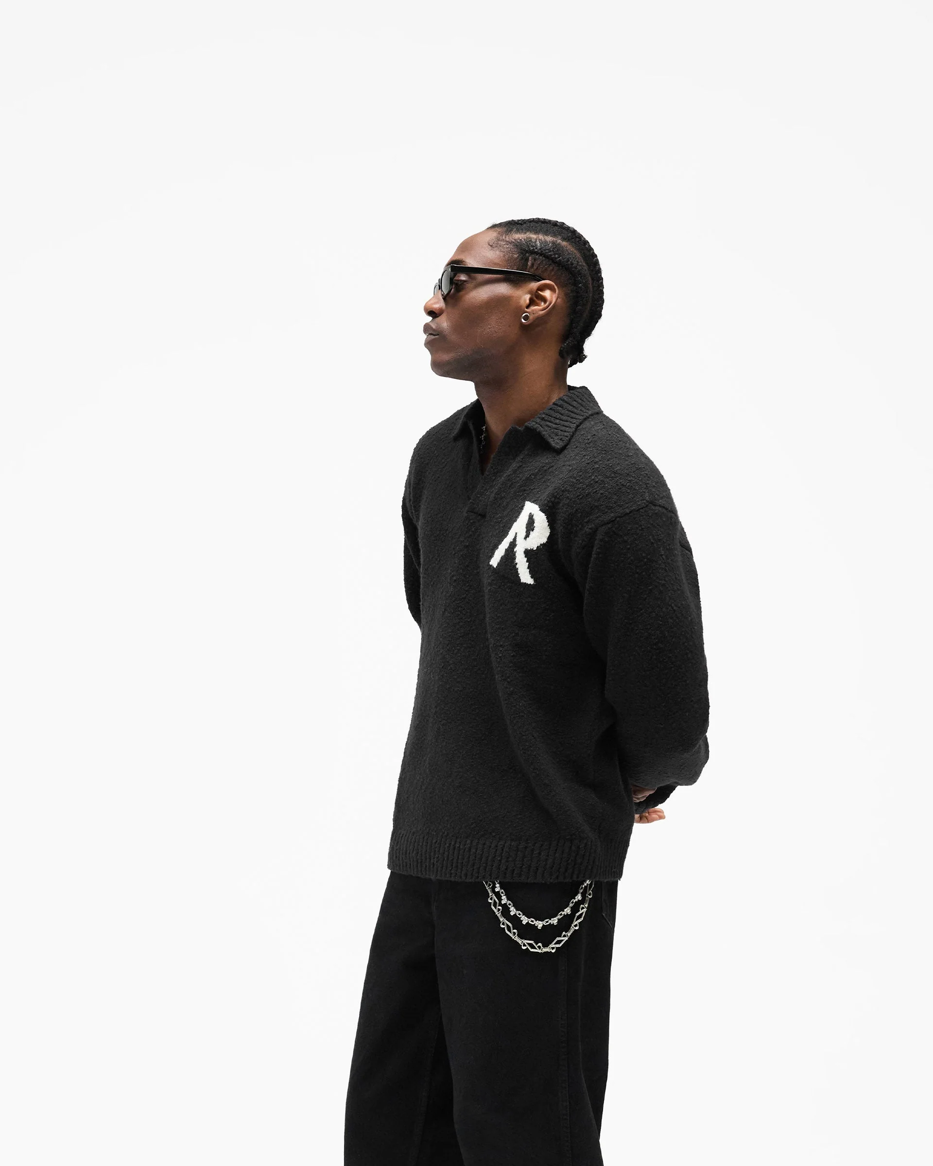 Knitted Boucle Polo - Jet Black - Image 2