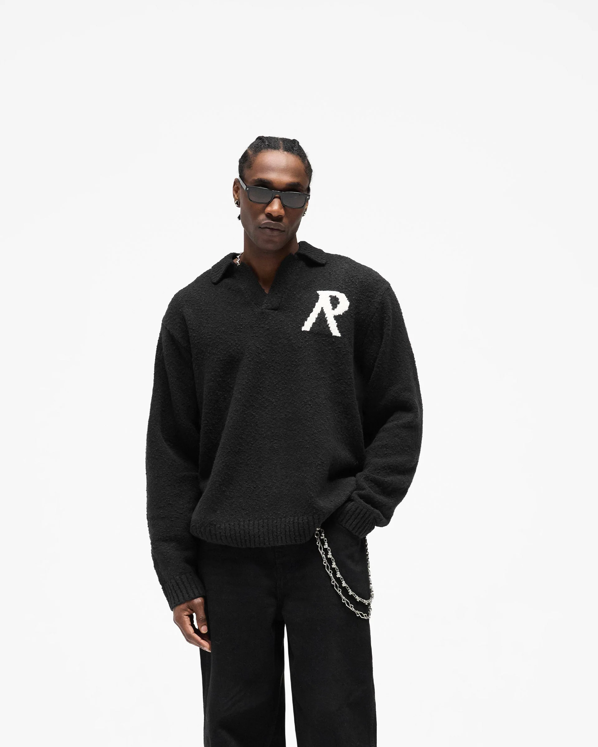 Knitted Boucle Polo - Jet Black - Image 3