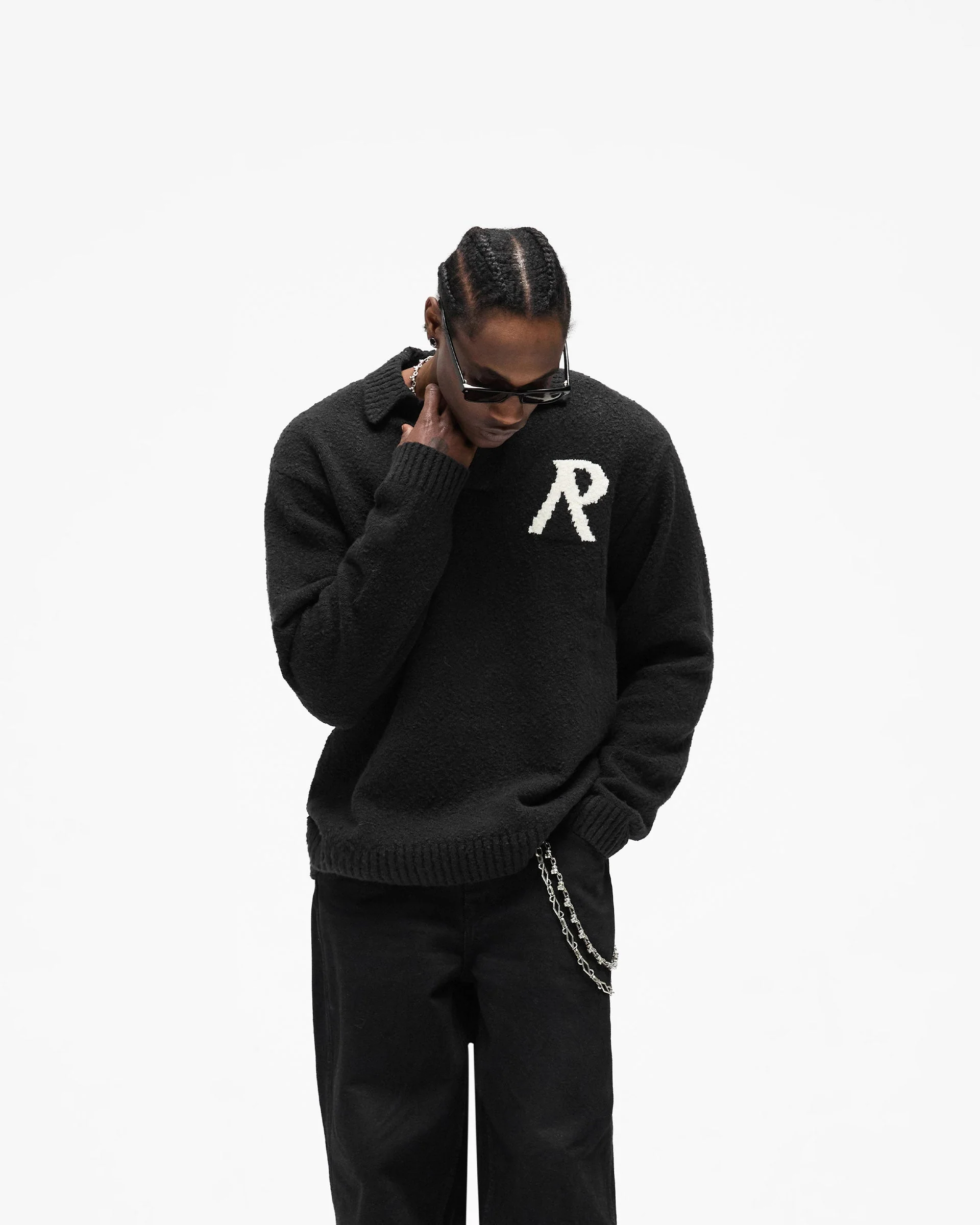 Knitted Boucle Polo - Jet Black - Image 4