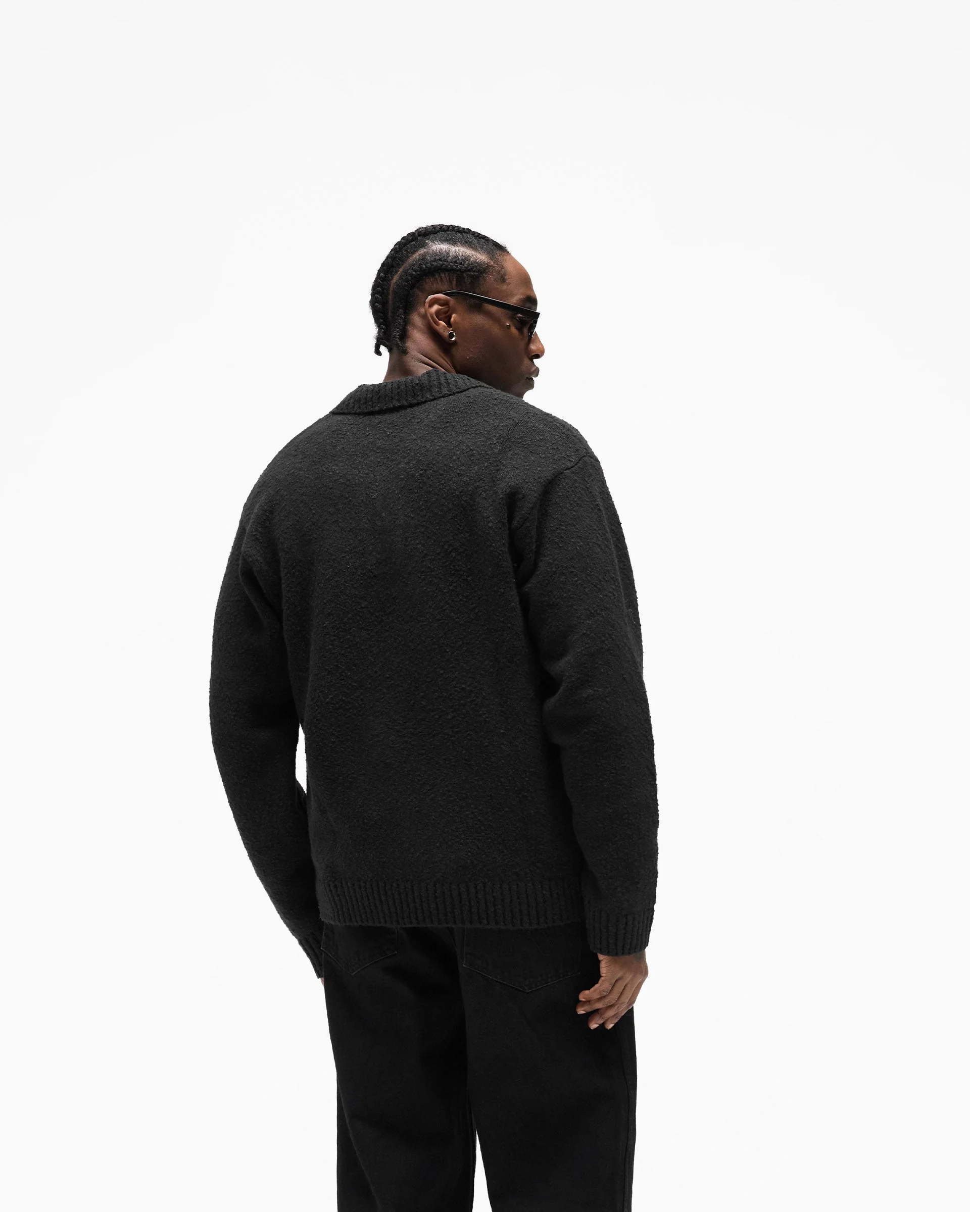 Knitted Boucle Polo - Jet Black - Image 5