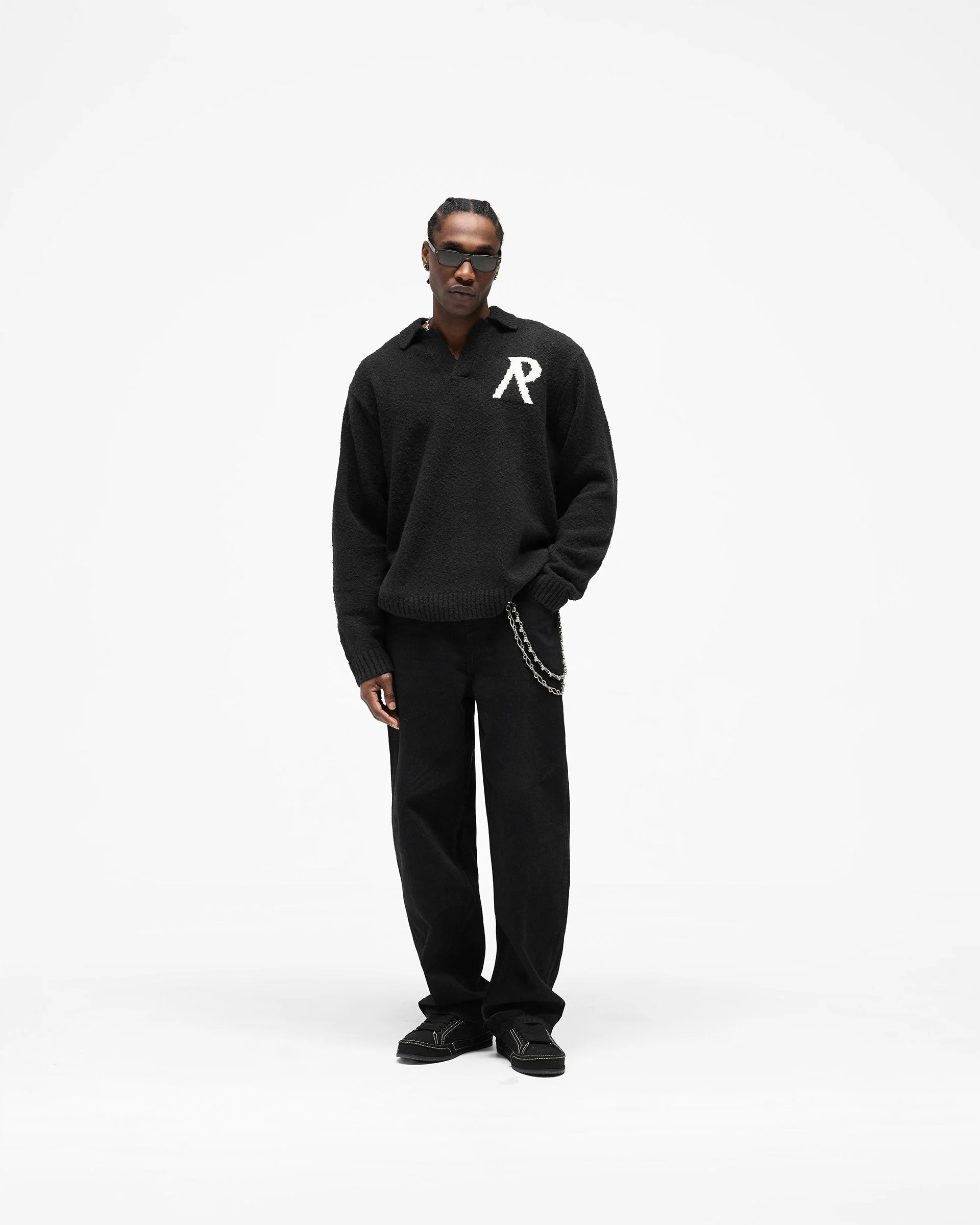 Knitted Boucle Polo - Jet Black - Image 6