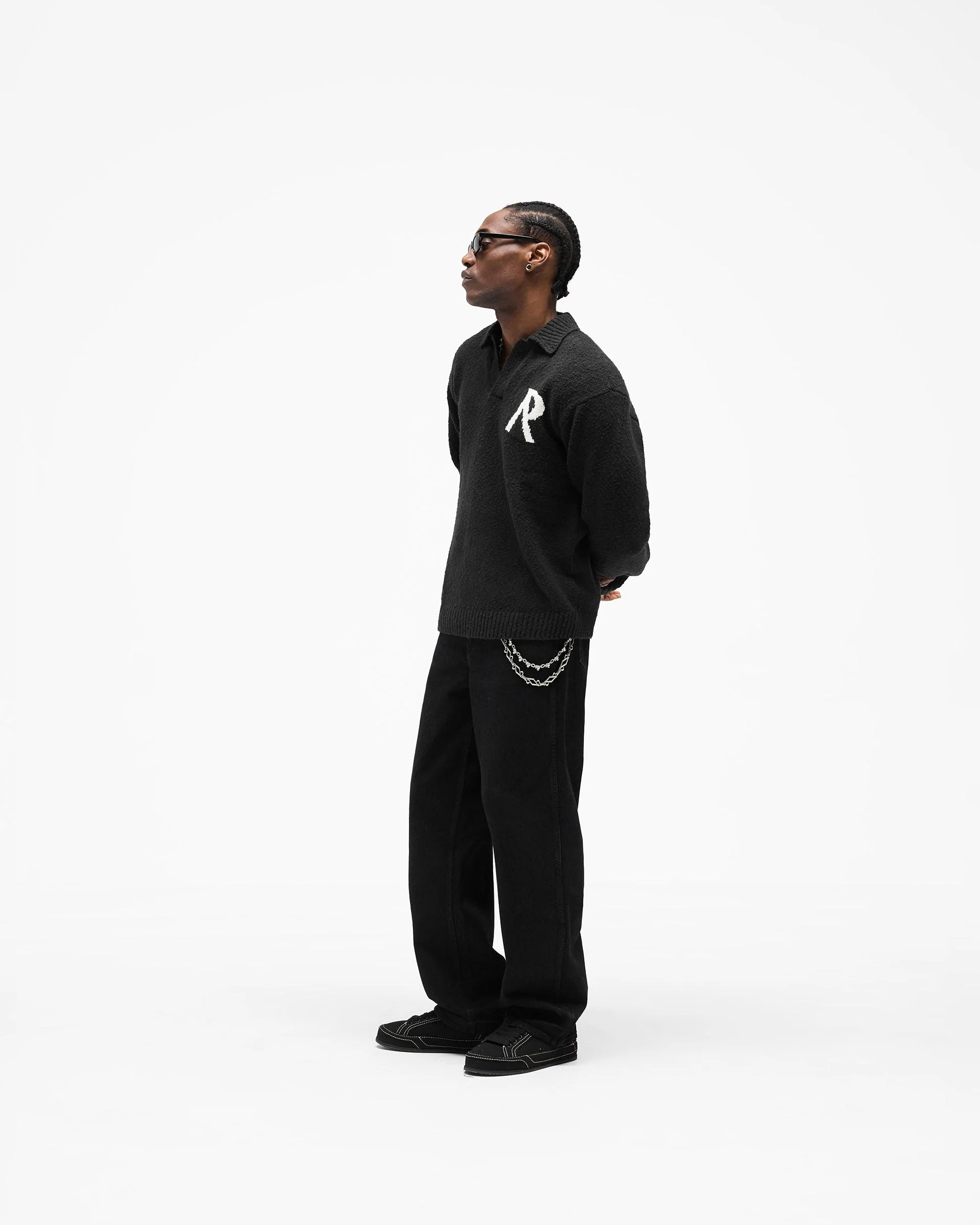 Knitted Boucle Polo - Jet Black - Image 7