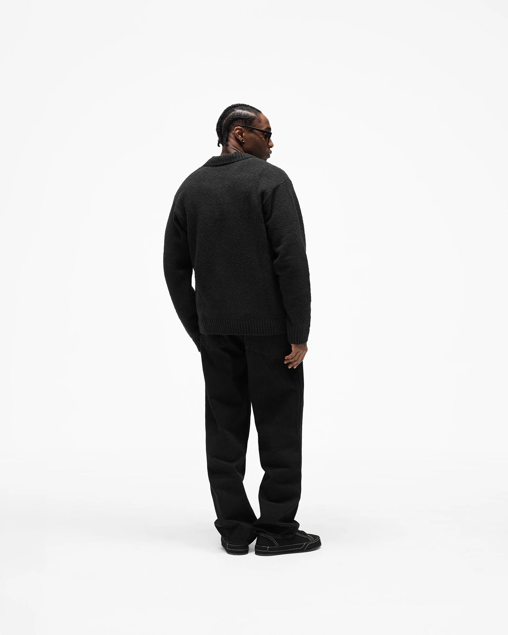 Knitted Boucle Polo - Jet Black - Image 9