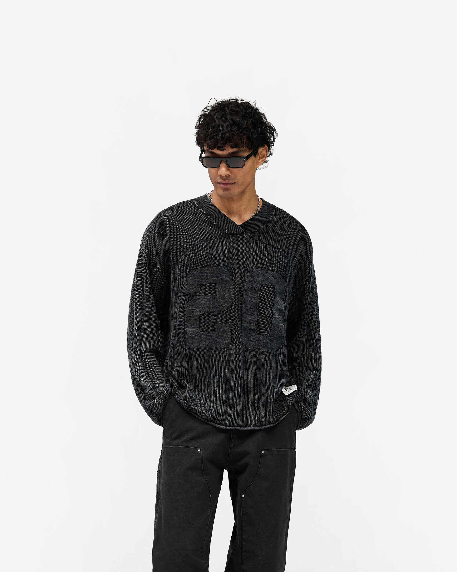 Knitted Varsity Long Sleeve Jersey - Vintage Grey - Image 3