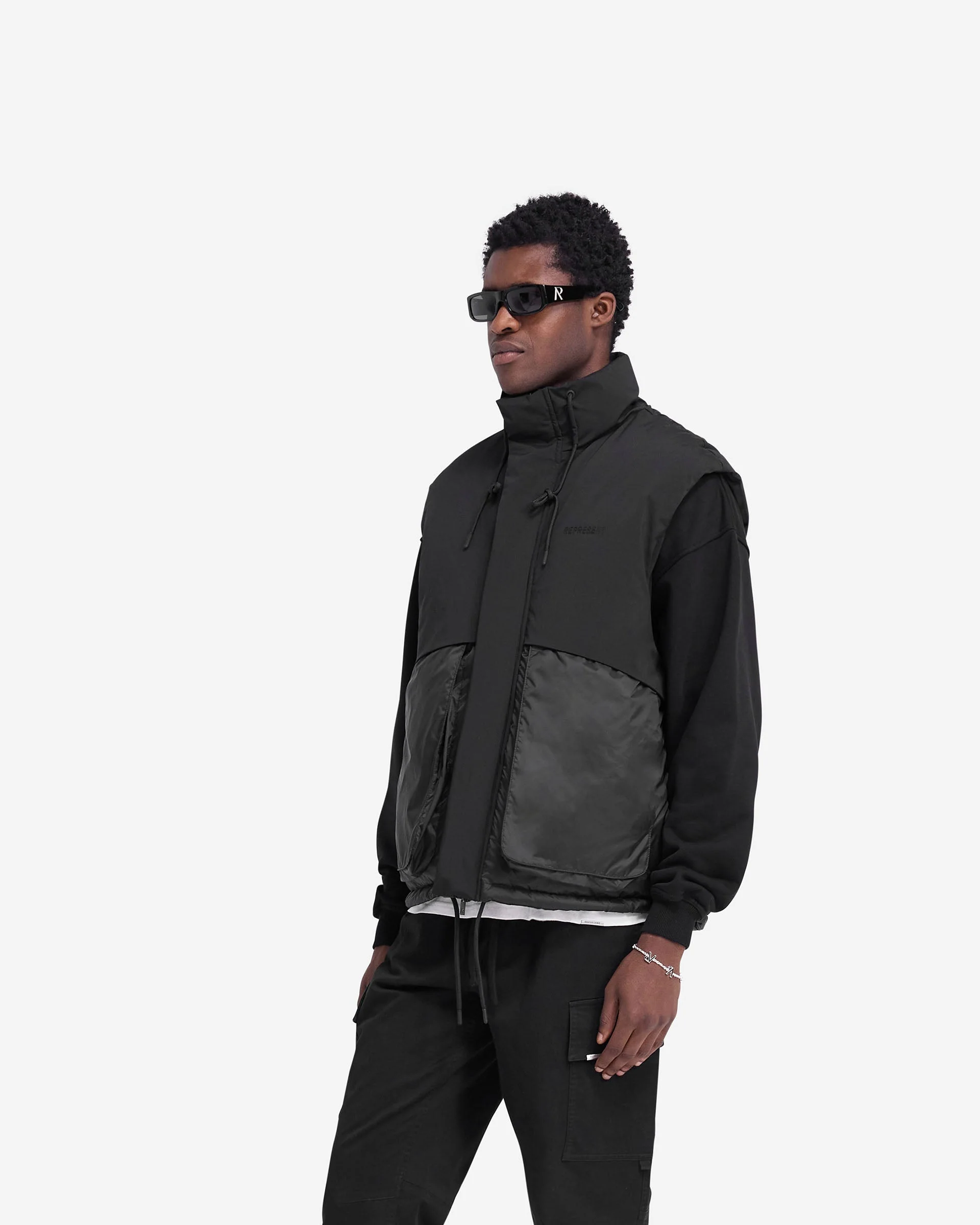 Layered Puffer Gilet - Jet Black - Image 2