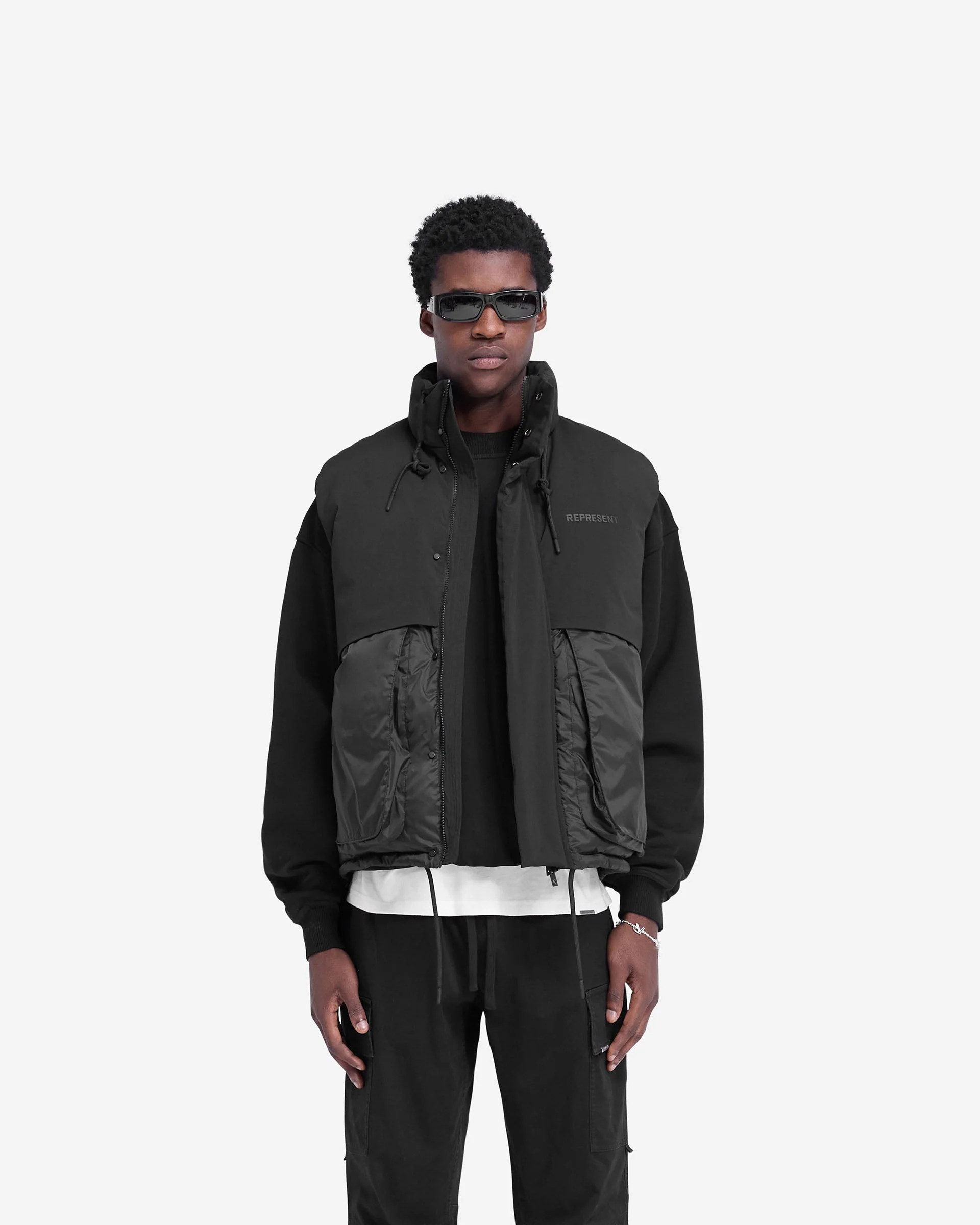 Layered Puffer Gilet - Jet Black - Image 3