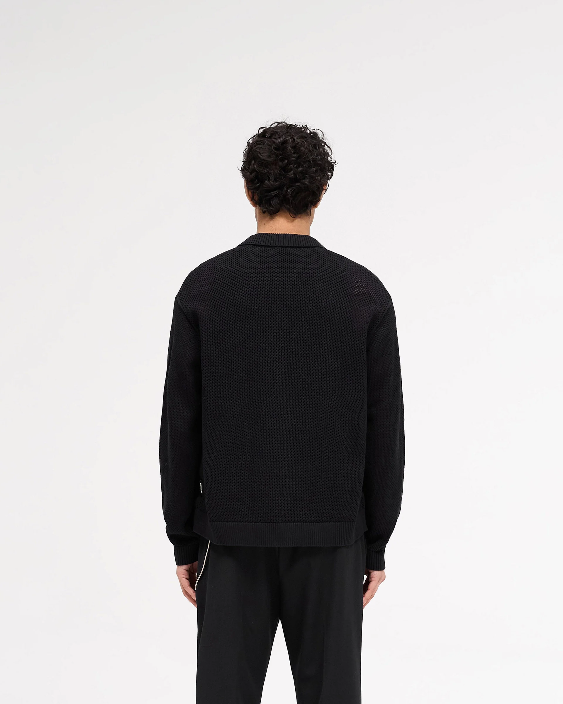 Long Sleeve Mesh Knit Shirt - Jet Black - Image 4