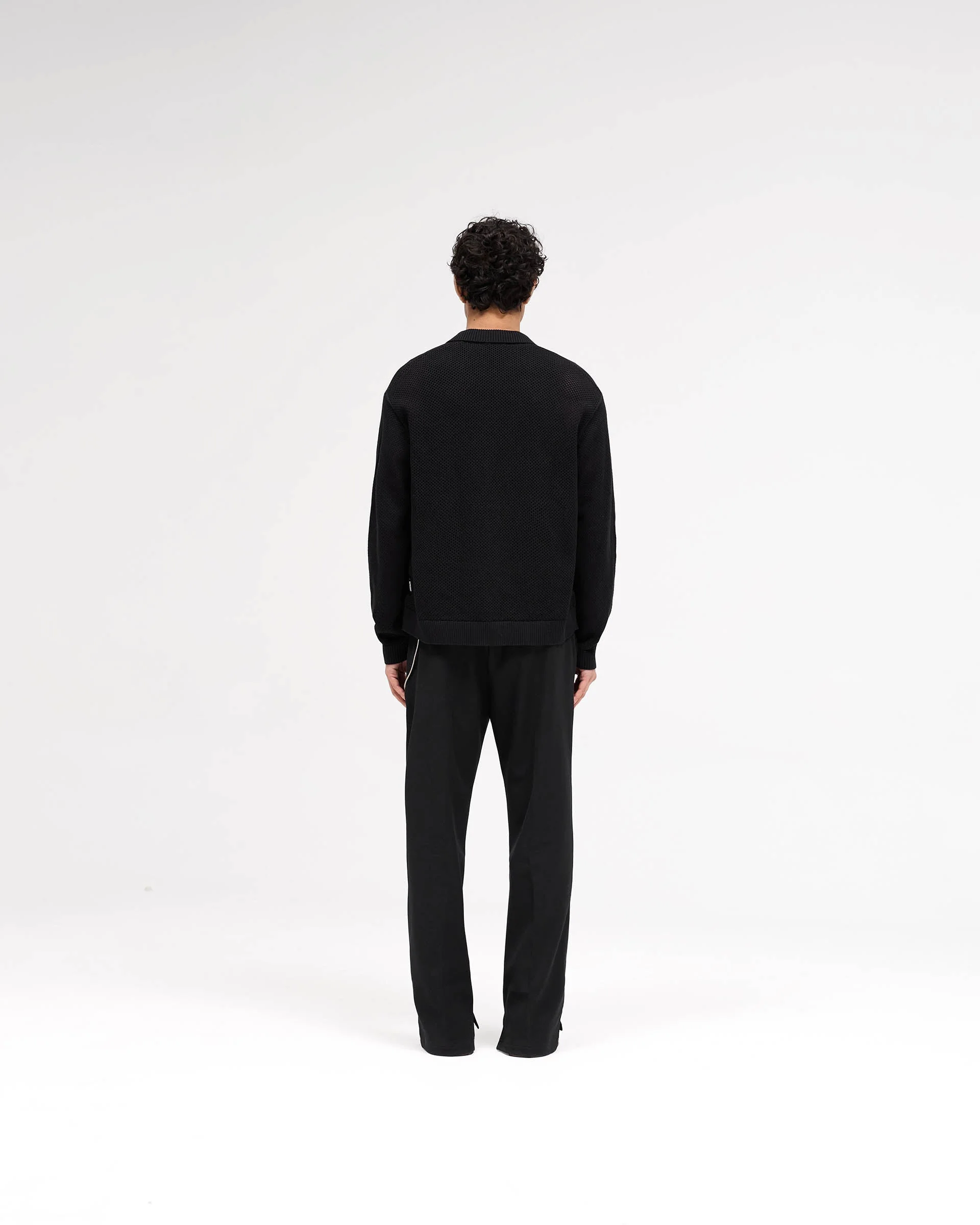 Long Sleeve Mesh Knit Shirt - Jet Black - Image 7