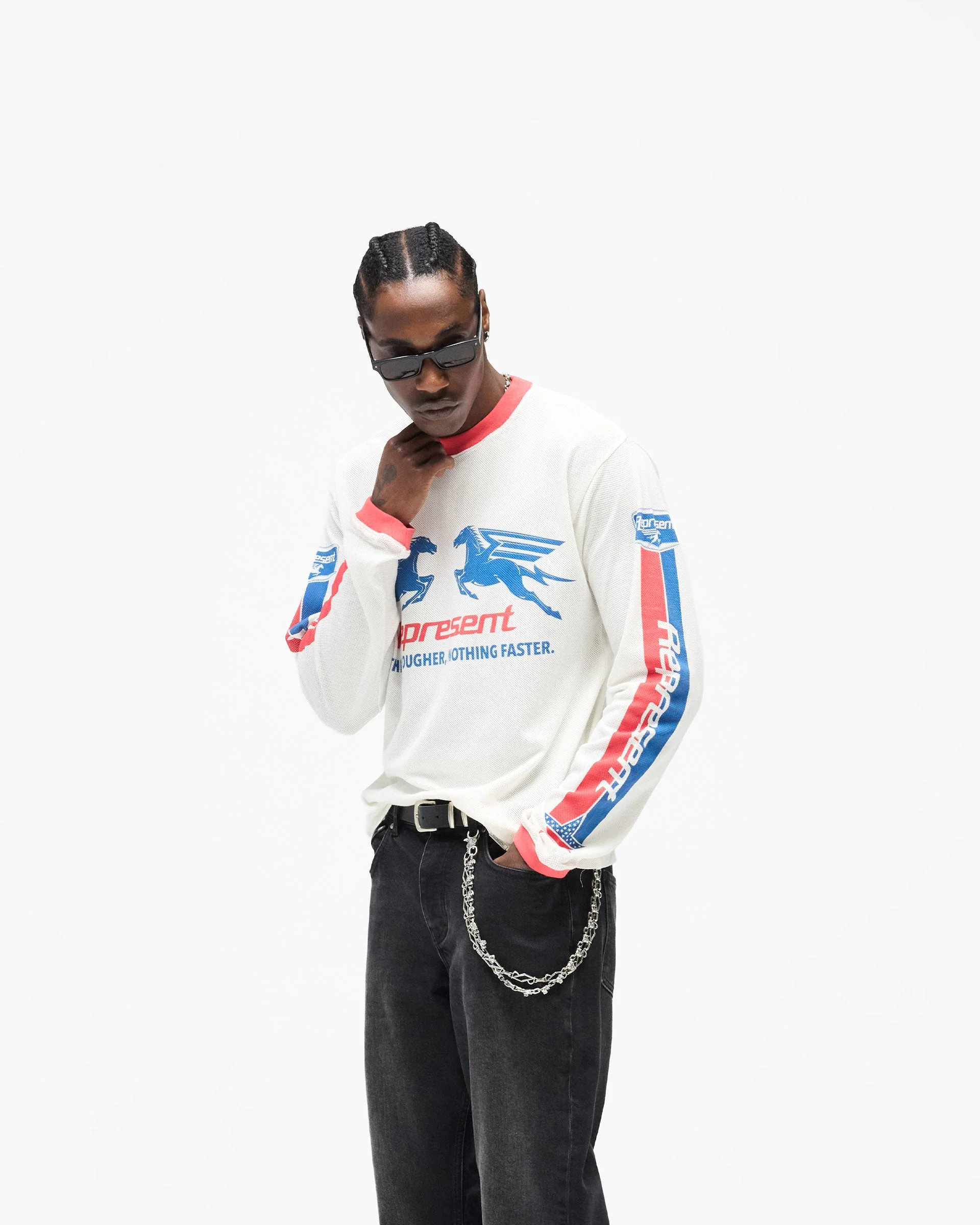 Mesh Pegasus Long Sleeve T-Shirt - Flat White - Image 4