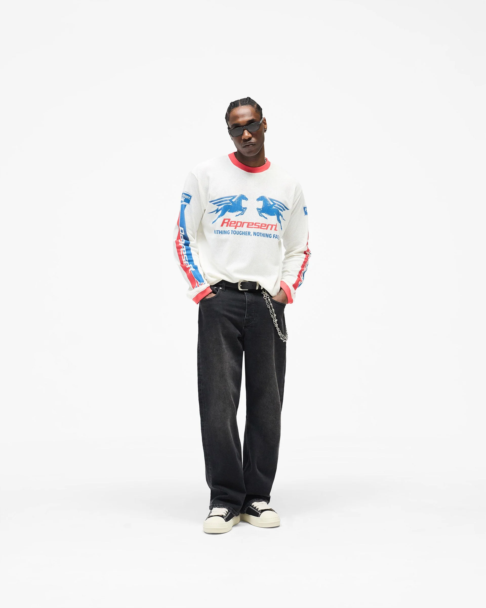 Mesh Pegasus Long Sleeve T-Shirt - Flat White - Image 9
