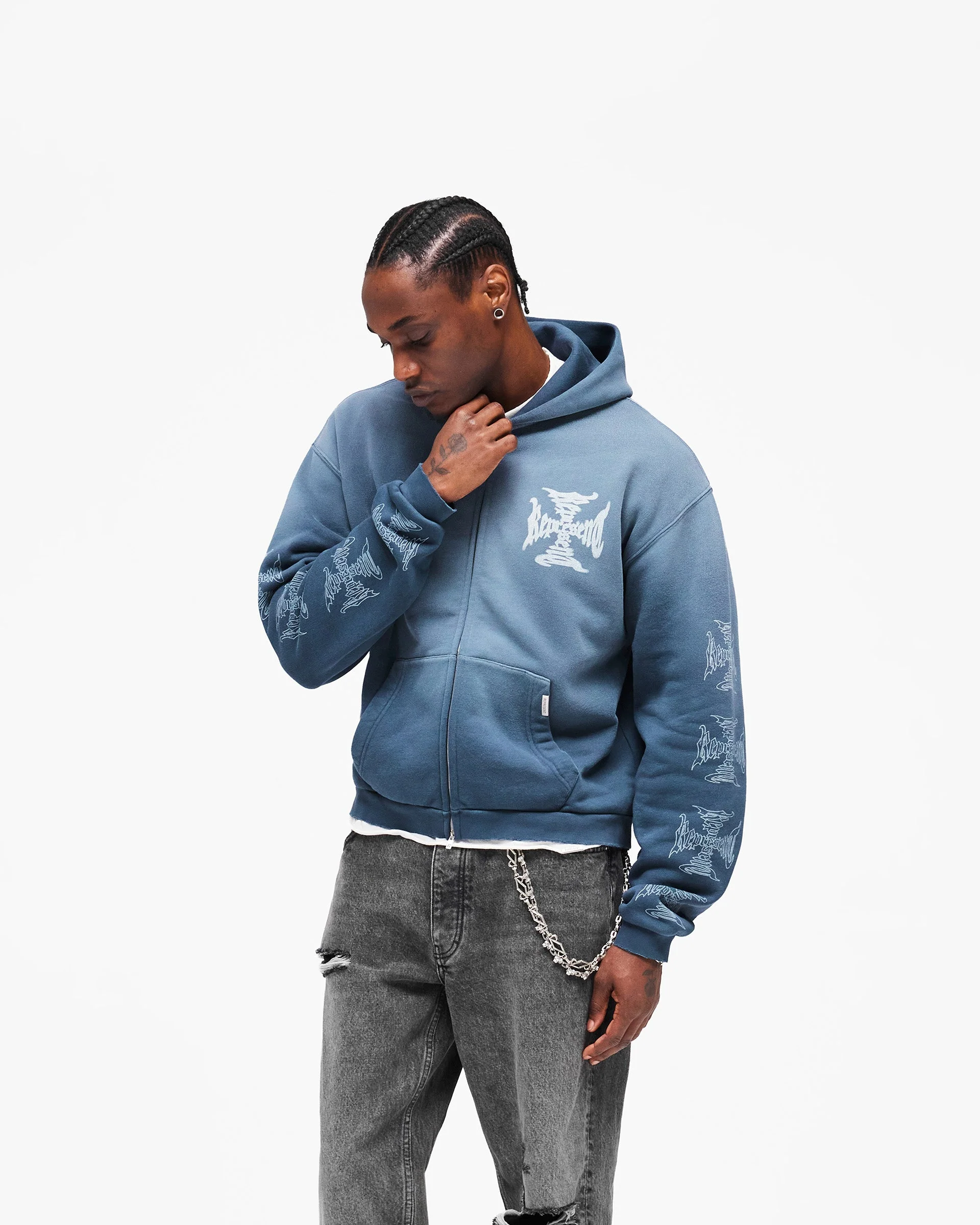 MH Shrunken Zip Hoodie - Vintage Navy - Image 4