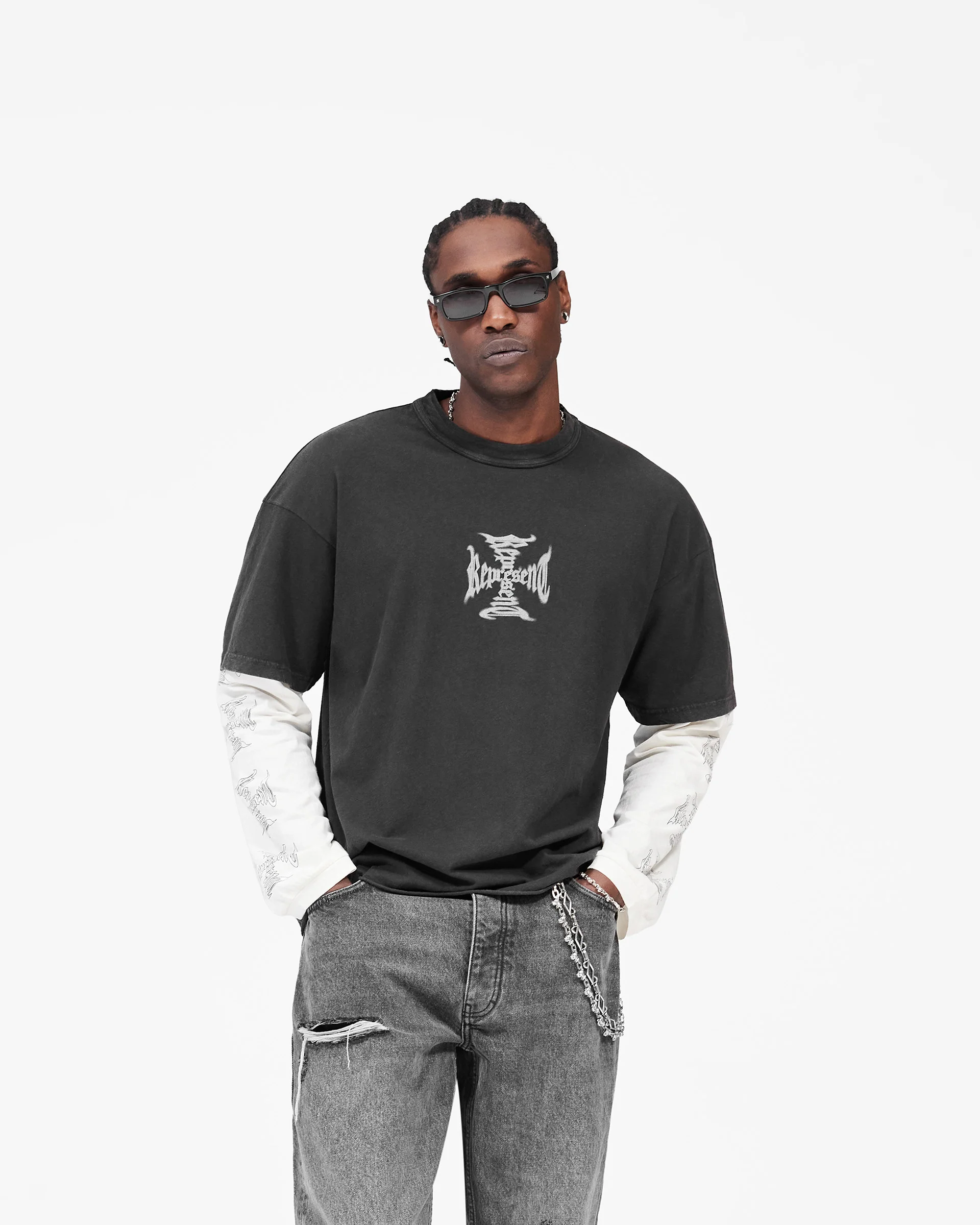 MH Stack Long Sleeve T-Shirt - Faded Black - Image 3