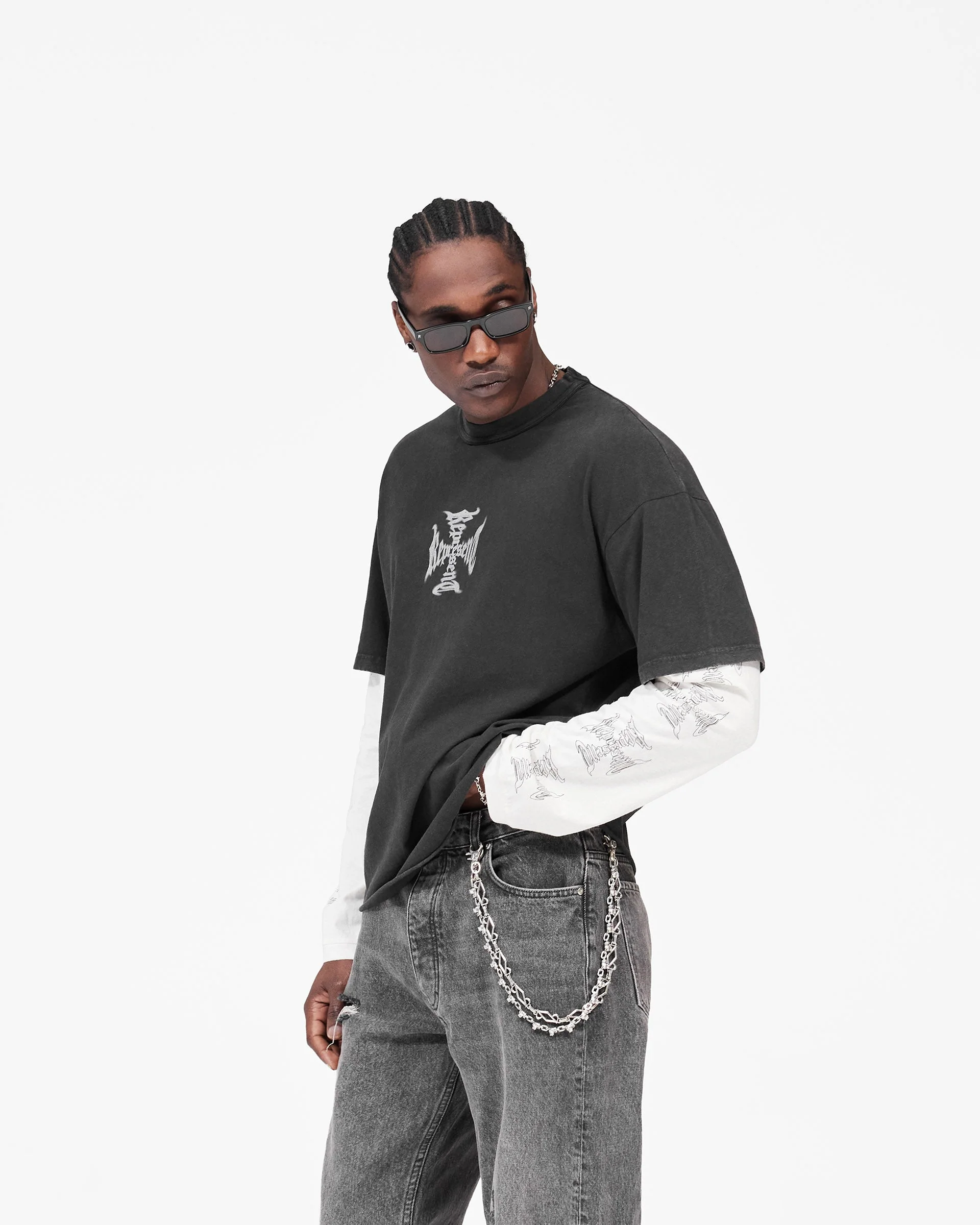 MH Stack Long Sleeve T-Shirt - Faded Black - Image 4