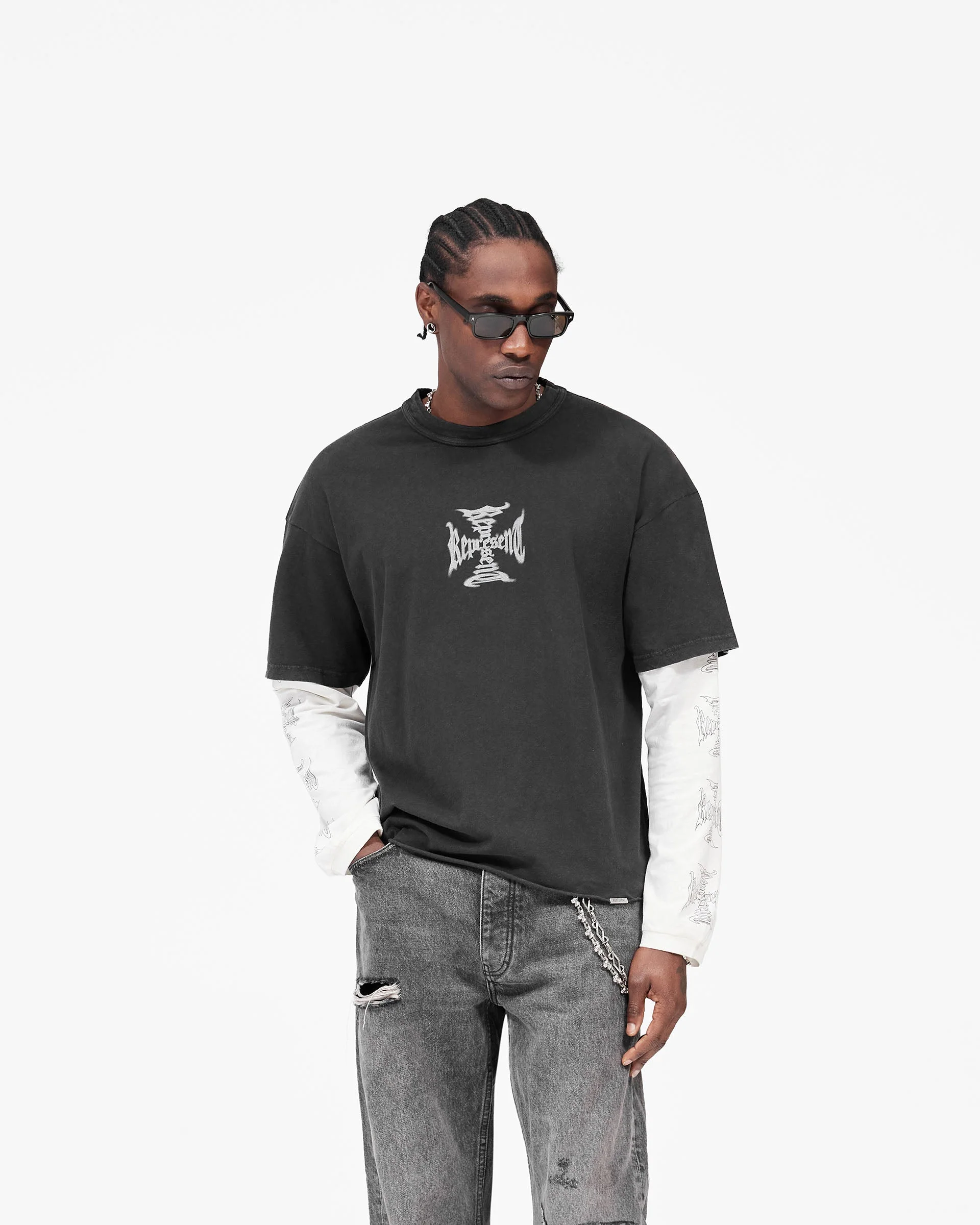 MH Stack Long Sleeve T-Shirt - Faded Black - Image 5