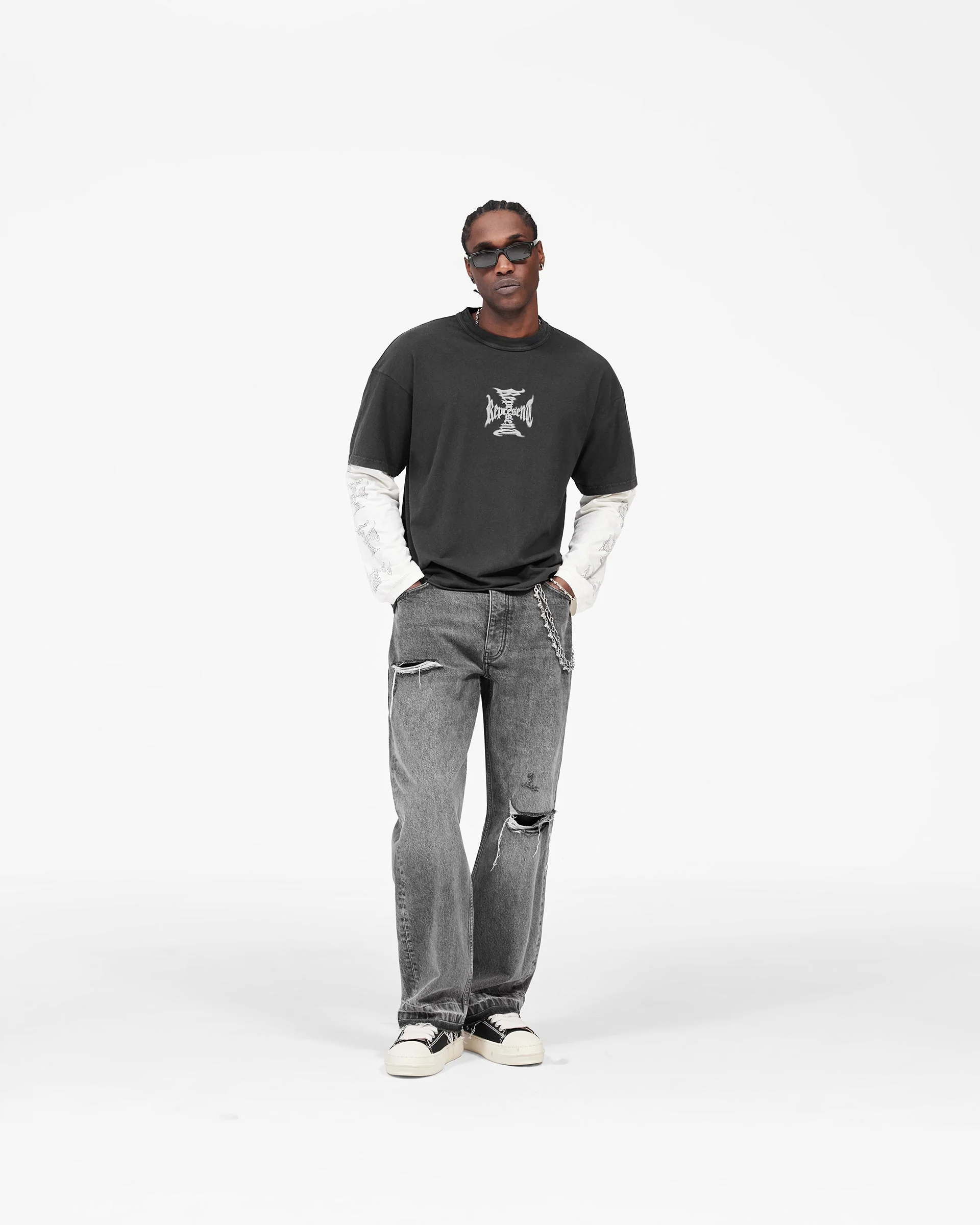 MH Stack Long Sleeve T-Shirt - Faded Black - Image 9