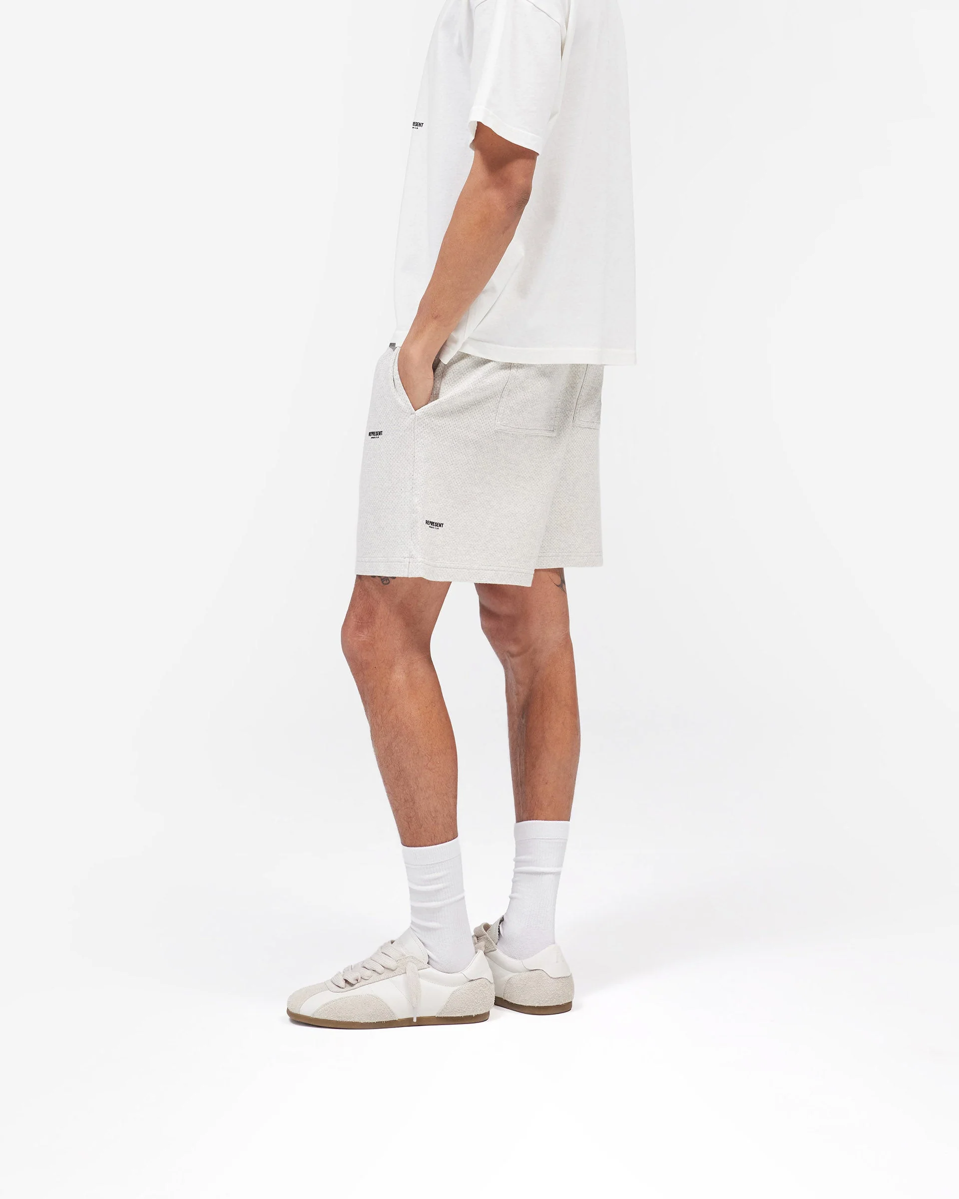 Micro Owners Club Mesh Shorts - Cream Marl - Image 4