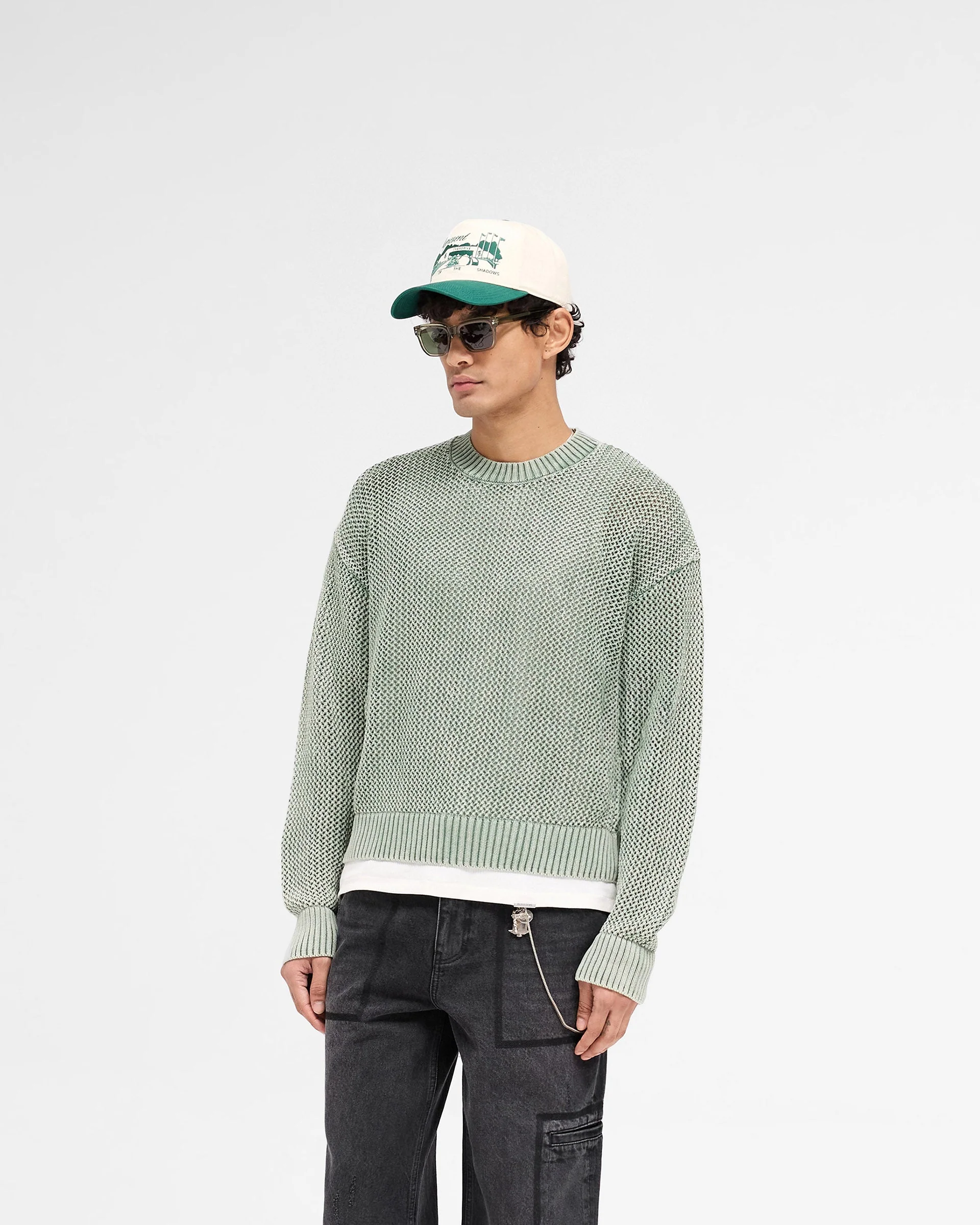 Open Gauge Knit Sweater - Forest Green - Image 2