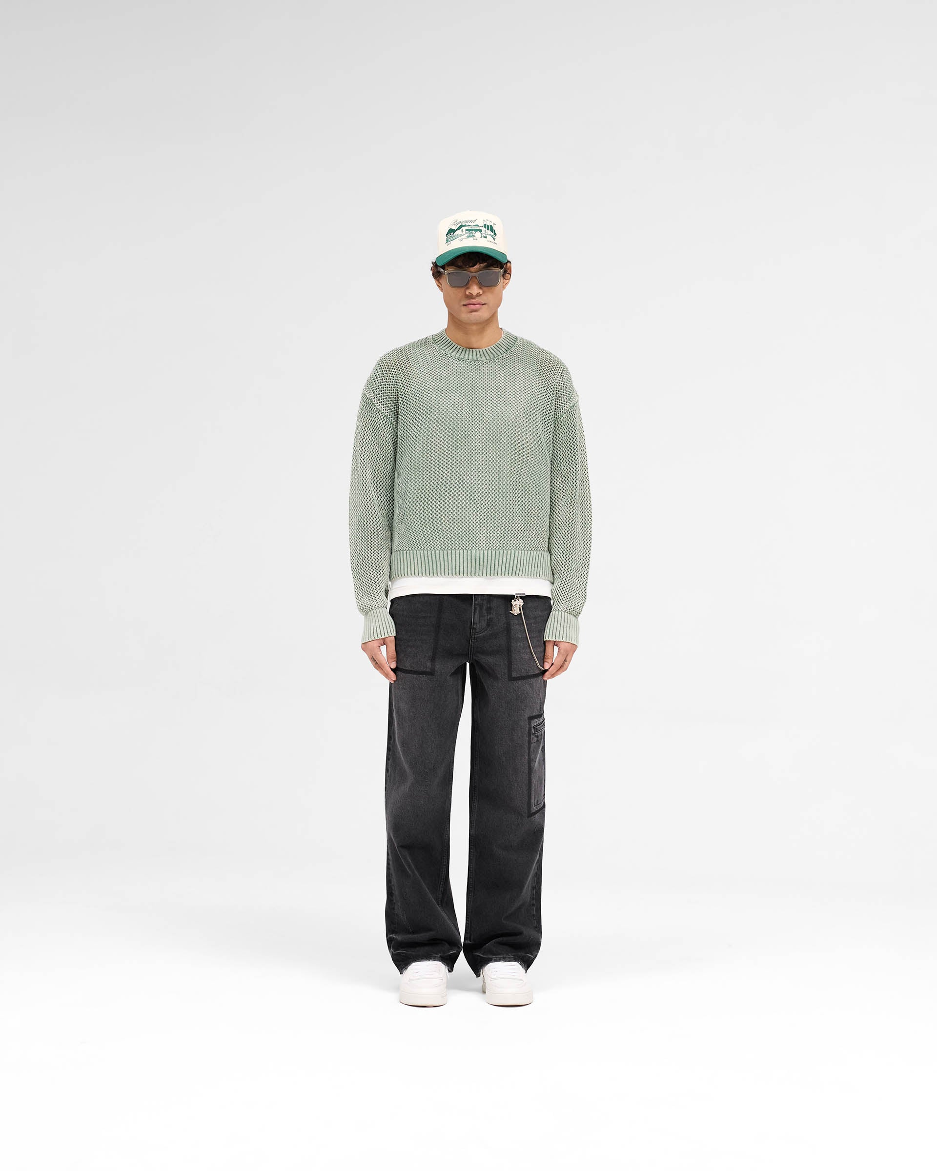 Open Gauge Knit Sweater - Forest Green - Image 5