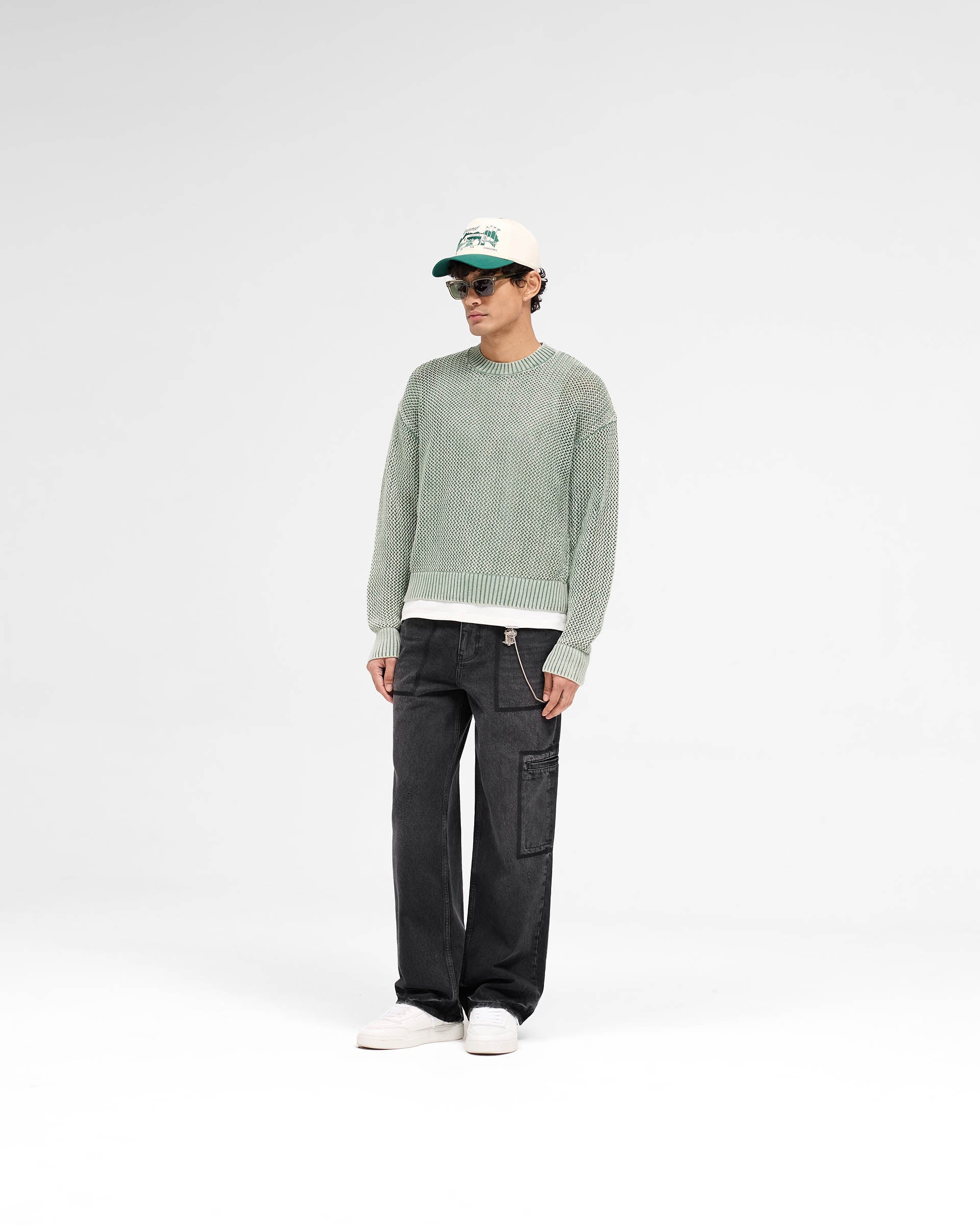 Open Gauge Knit Sweater - Forest Green - Image 6