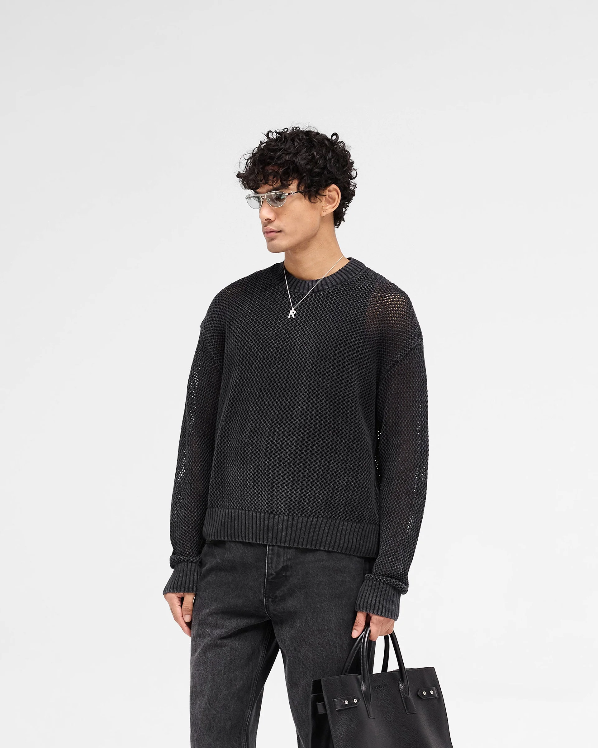 Open Gauge Knit Sweater - Jet Black - Image 2