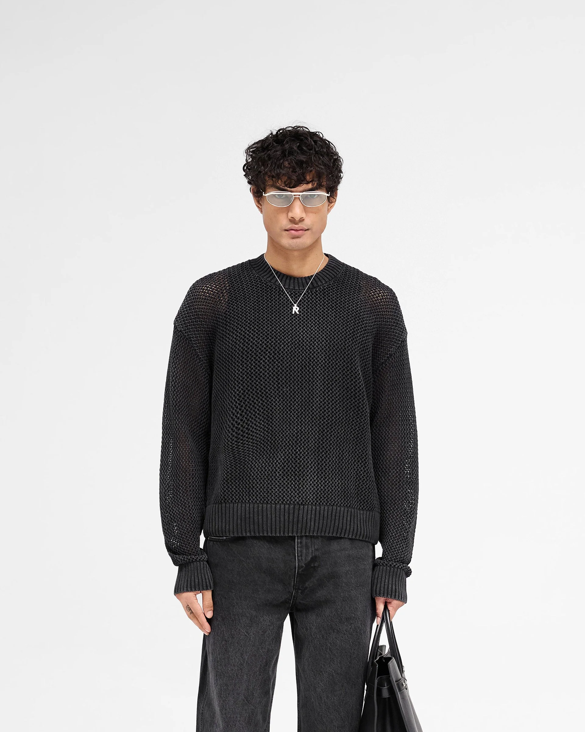Open Gauge Knit Sweater - Jet Black - Image 3