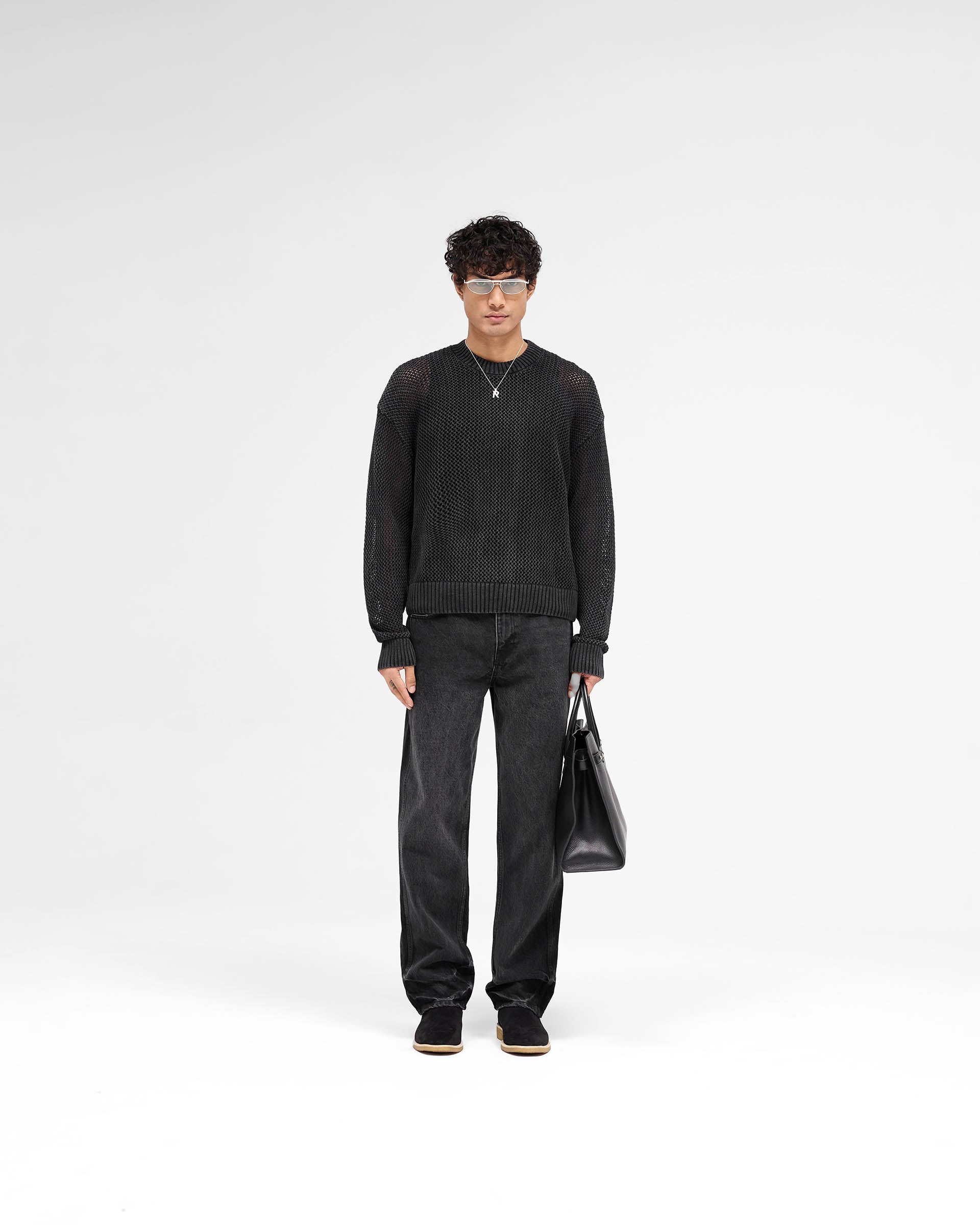 Open Gauge Knit Sweater - Jet Black - Image 5