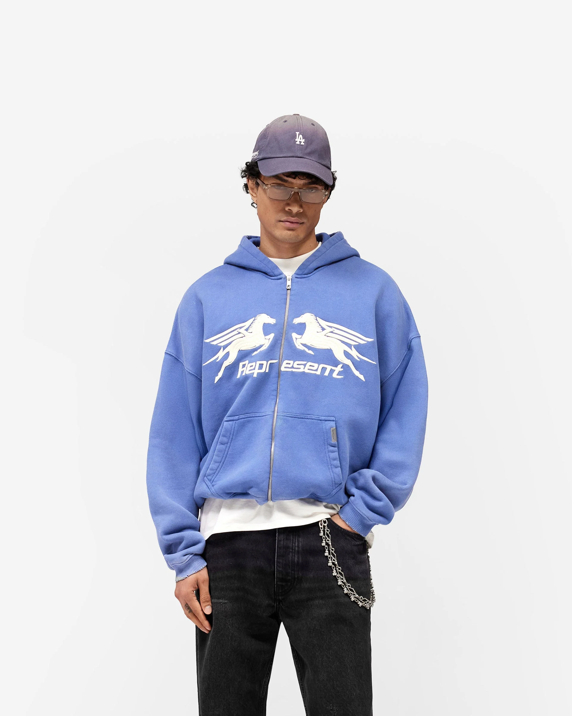 Pegasus Zip Through Hoodie - Indigo - Image 3