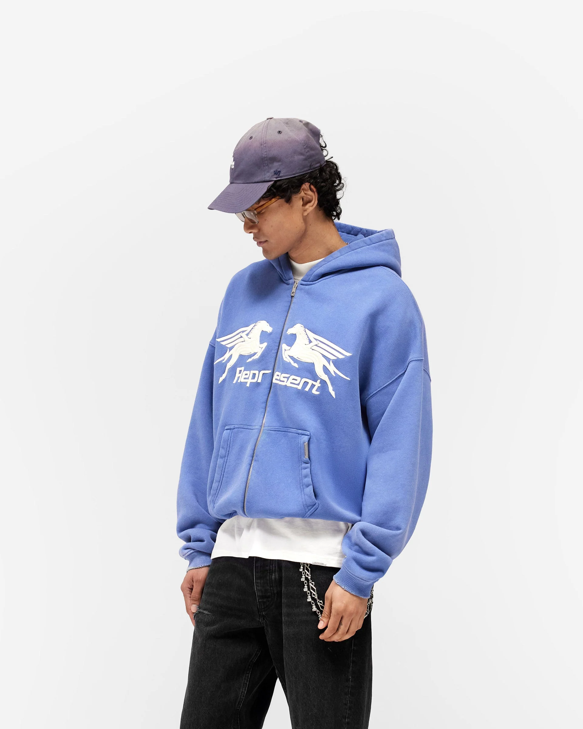 Pegasus Zip Through Hoodie - Indigo - Image 4