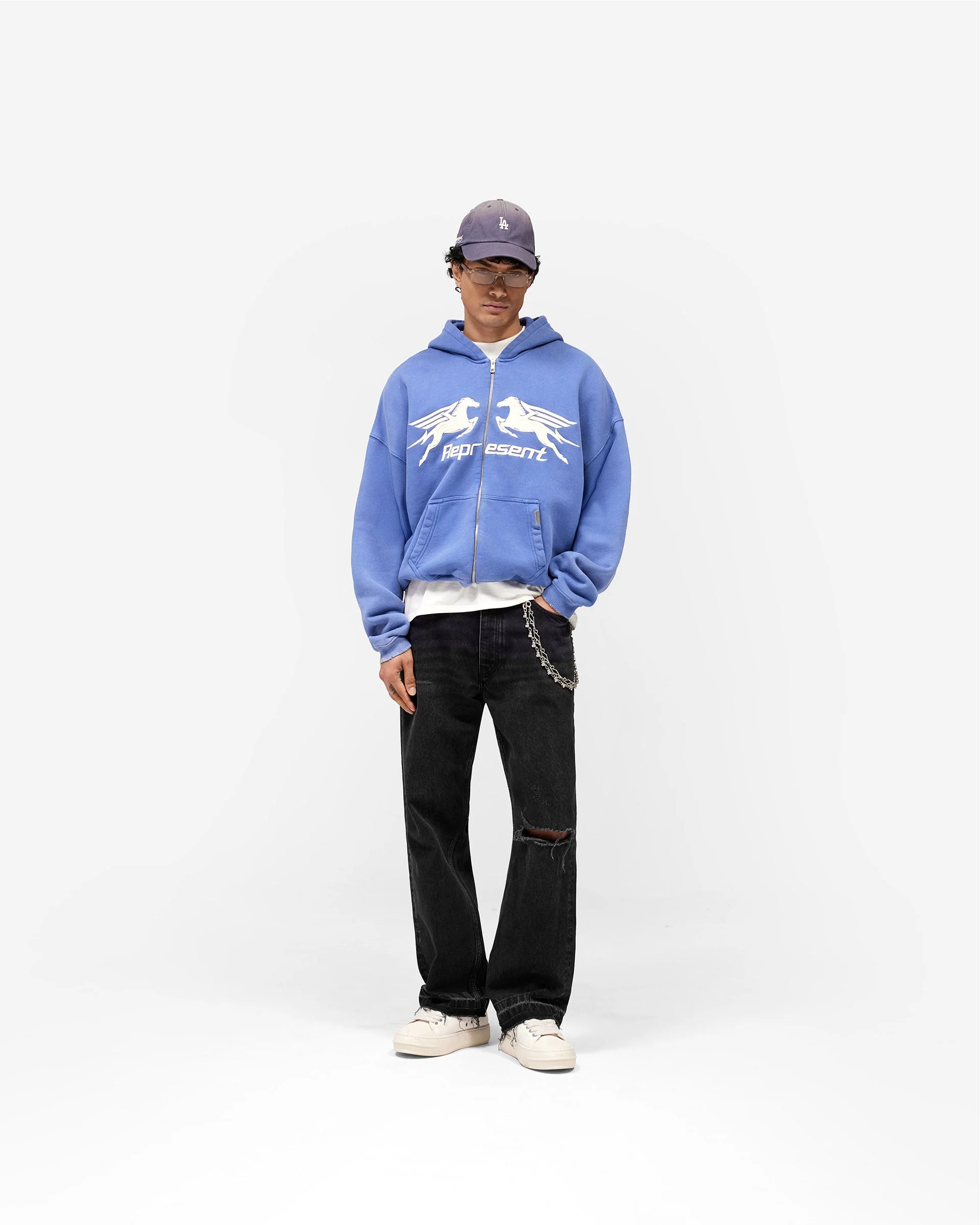 Pegasus Zip Through Hoodie - Indigo - Image 6
