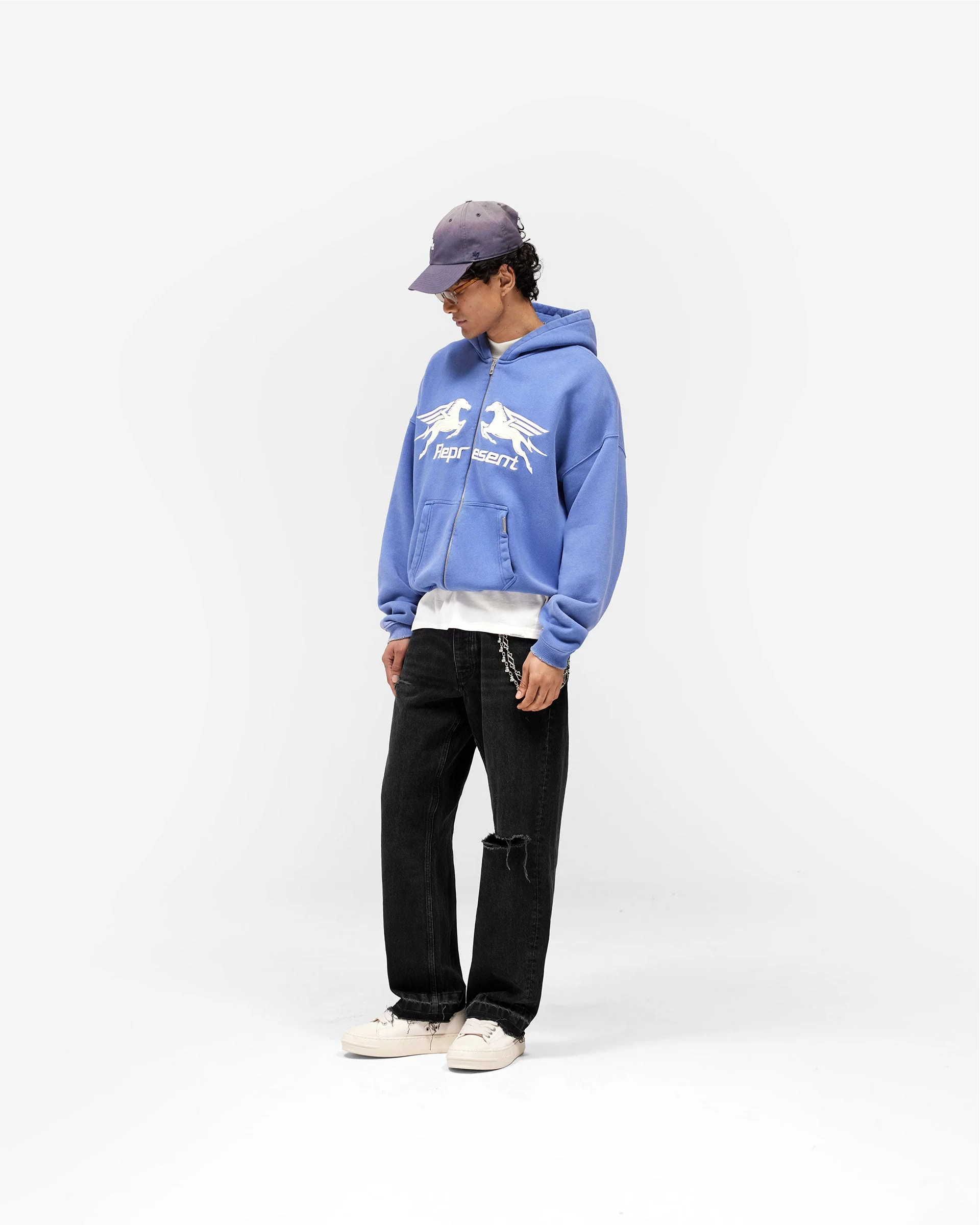 Pegasus Zip Through Hoodie - Indigo - Image 7