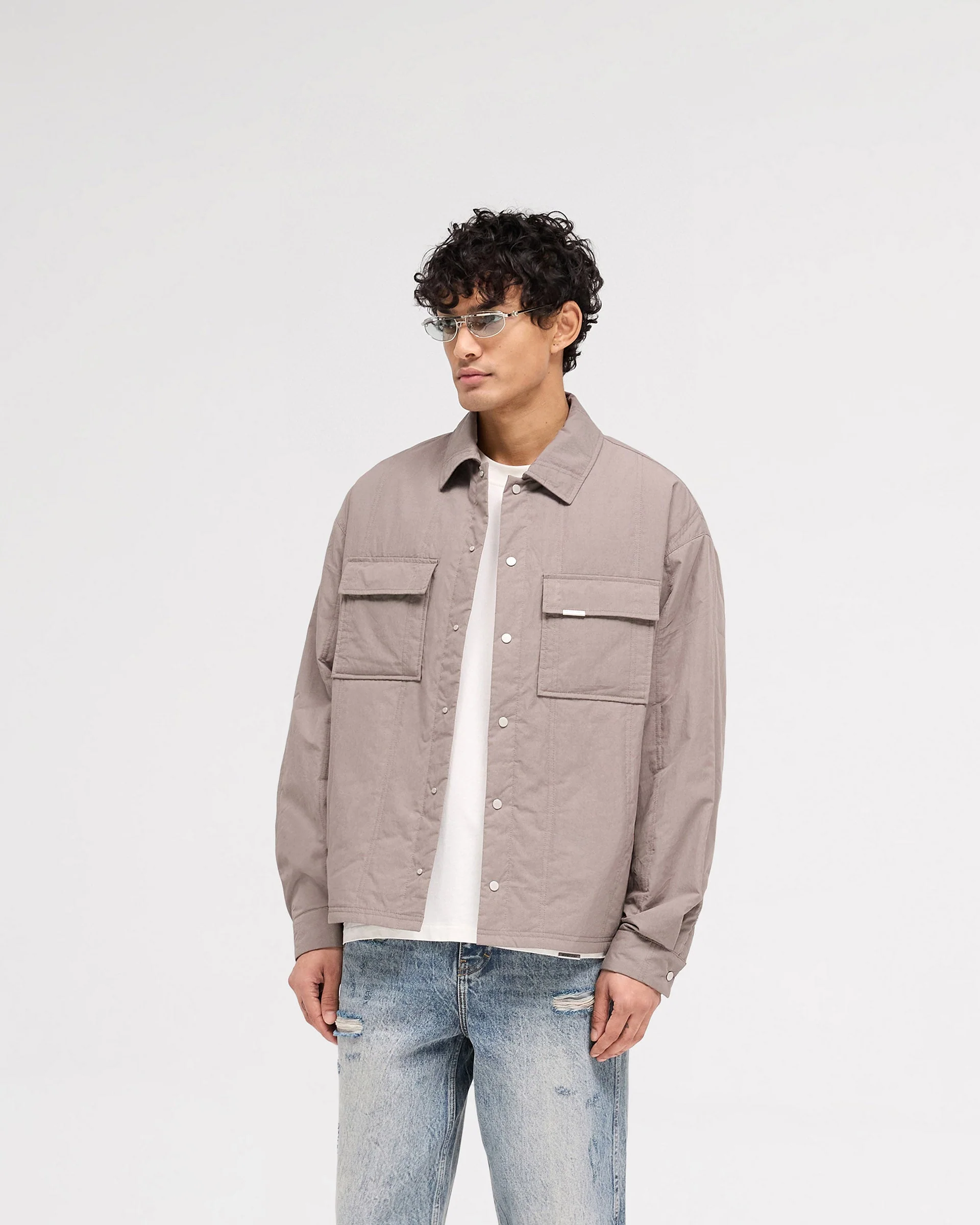 Quilted Overshirt - Mid Grey - Image 2