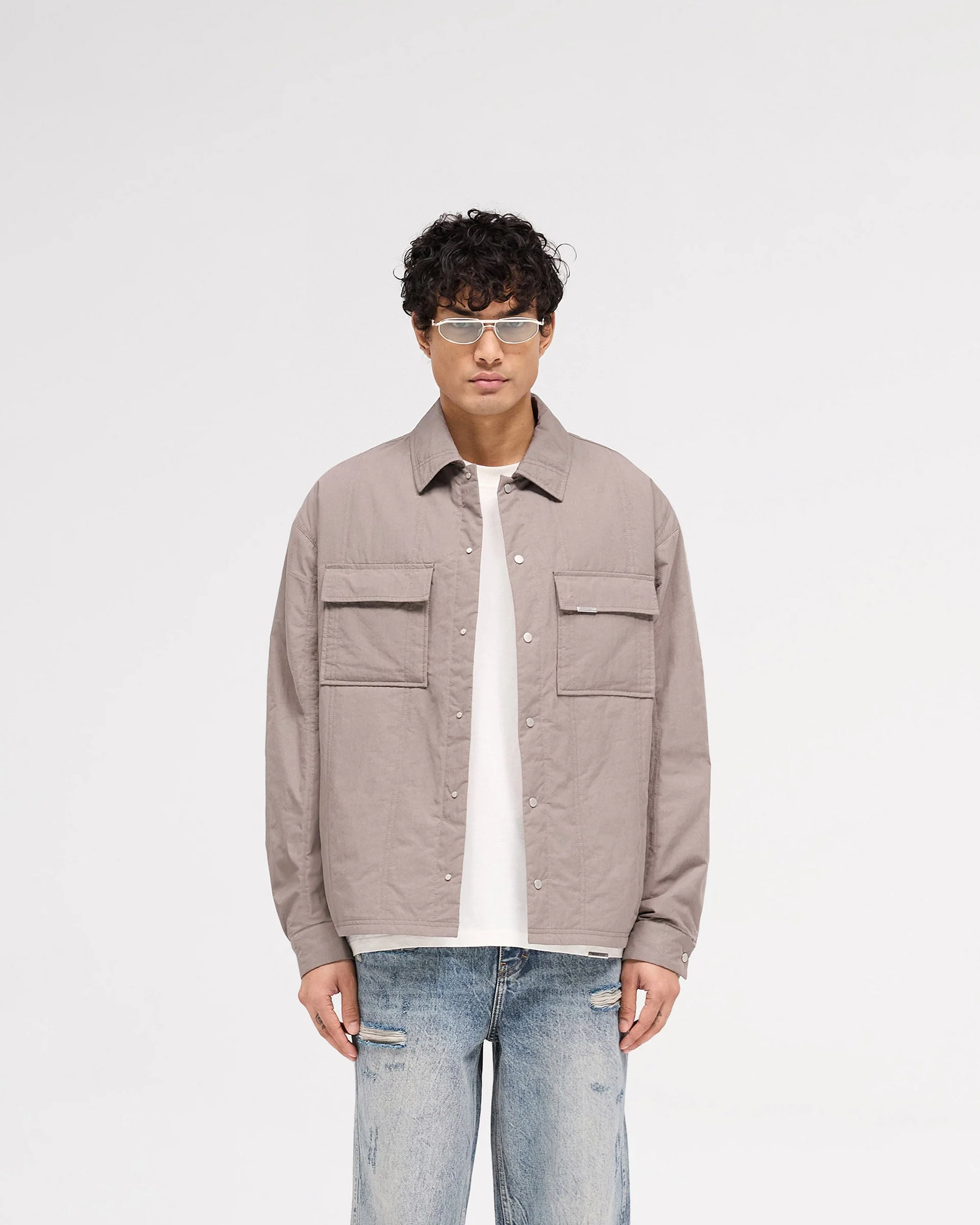 Quilted Overshirt - Mid Grey - Image 3