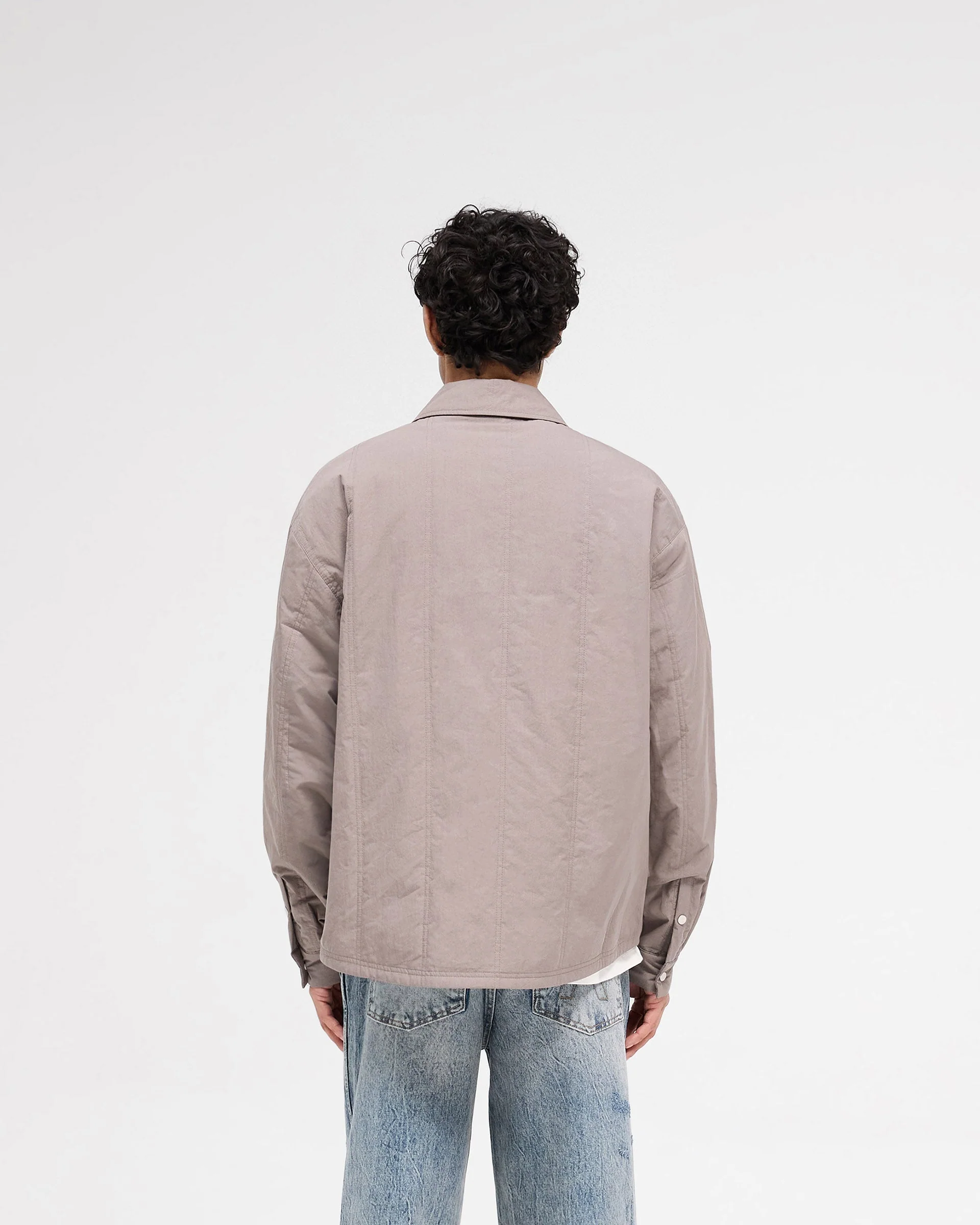 Quilted Overshirt - Mid Grey - Image 4