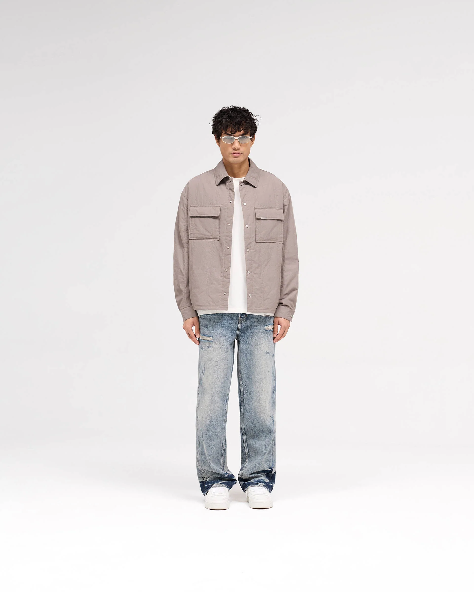 Quilted Overshirt - Mid Grey - Image 5