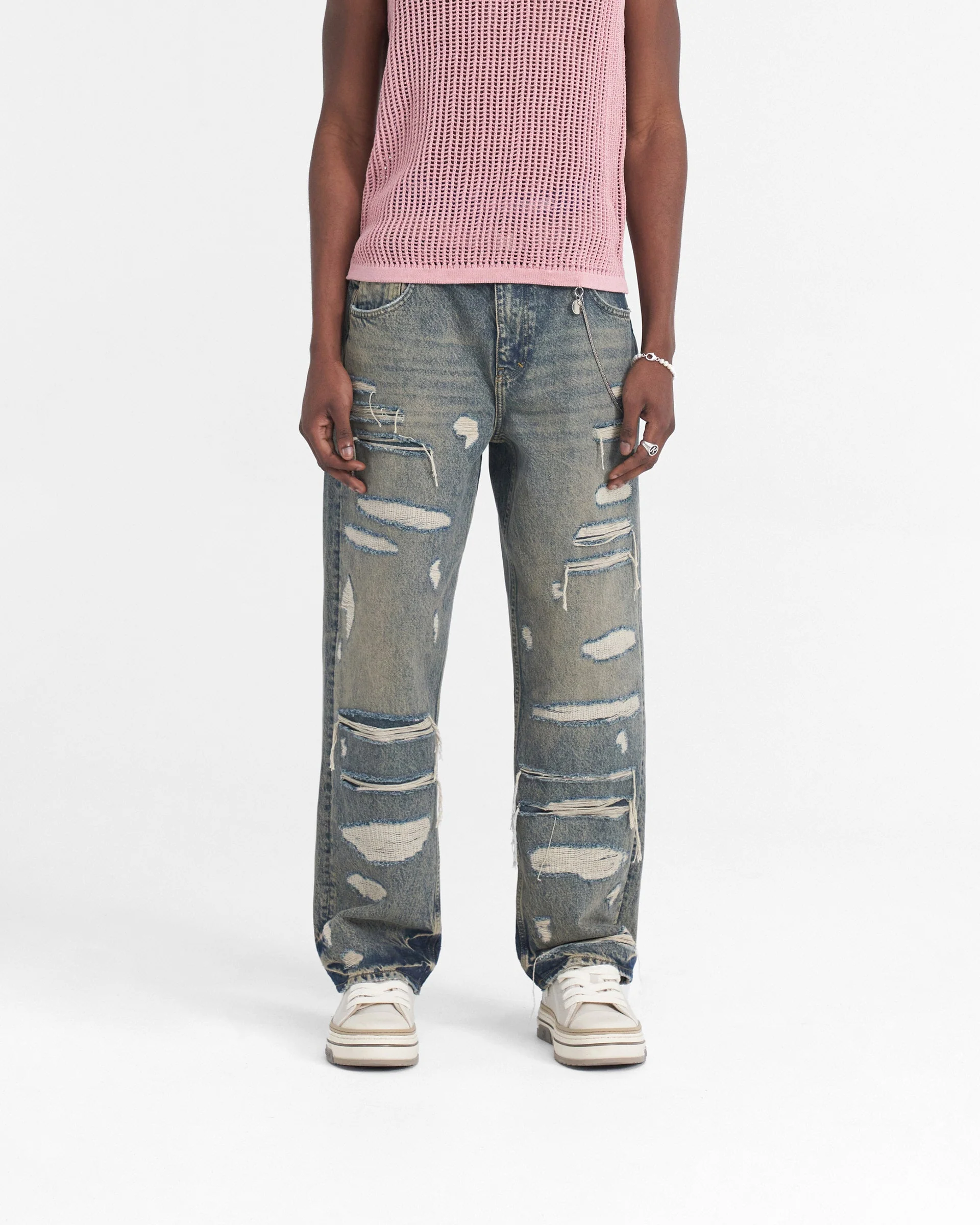 R3D Double Destroyer Baggy Denim - Blue Cream - Image 3