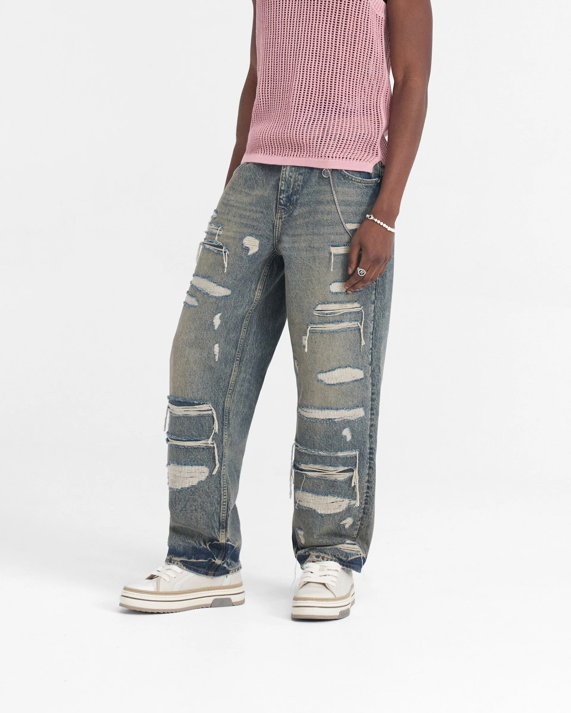 R3D Double Destroyer Baggy Denim - Blue Cream - Image 4