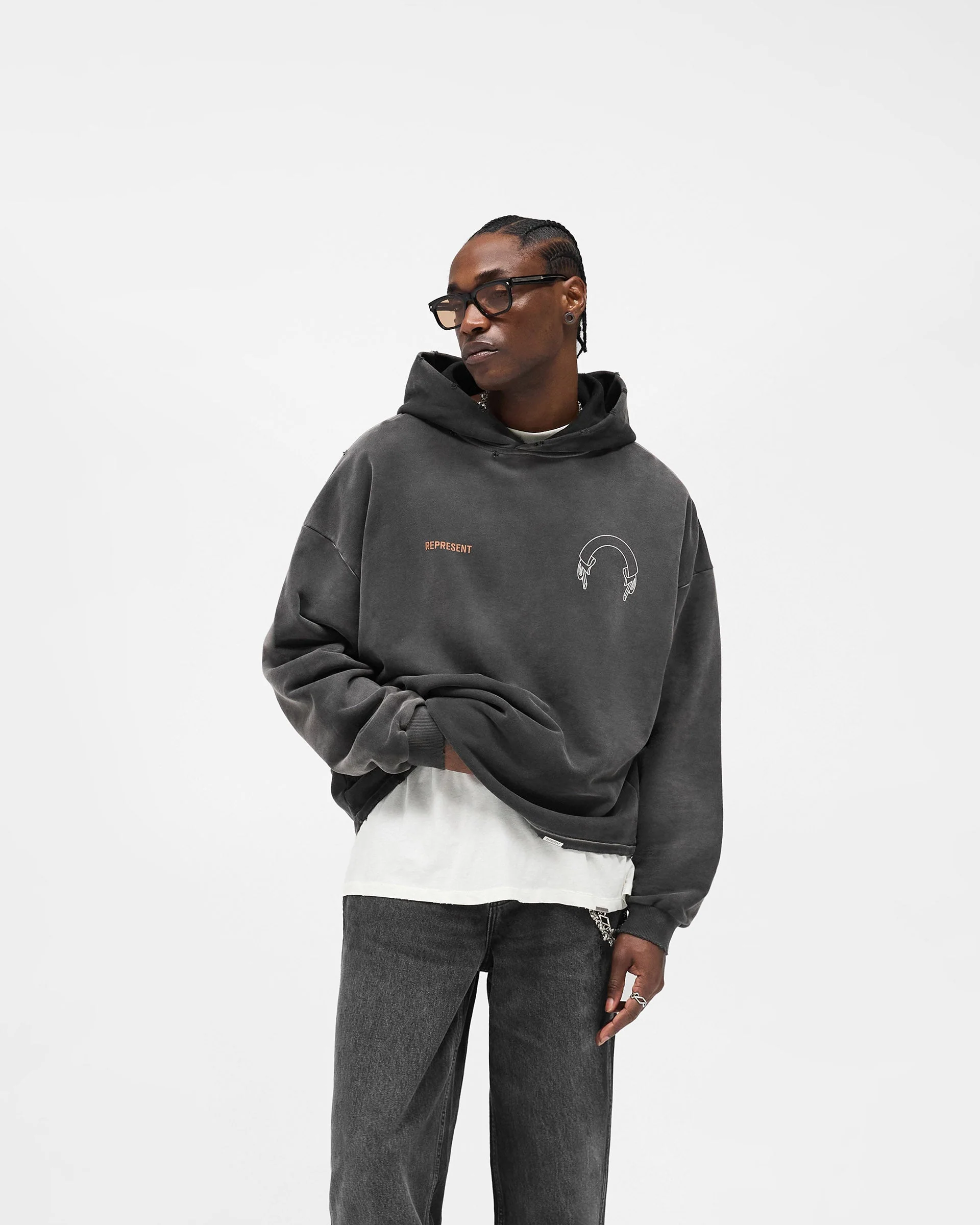 Represent Banner Hoodie - Stained Black - Image 4